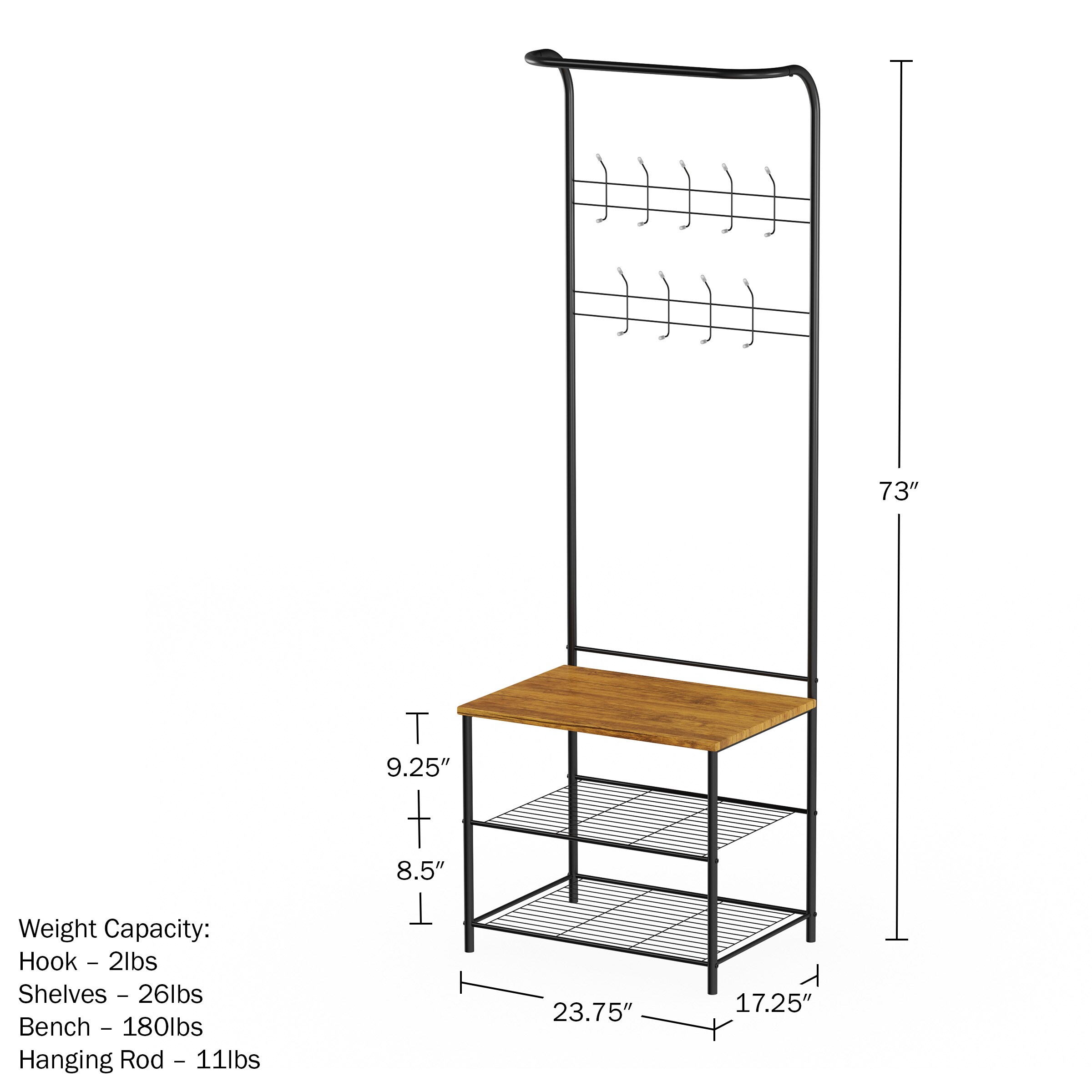 Hastings Home Entryway Storage Rack-Metal Hall Tree with Bench Brown ...