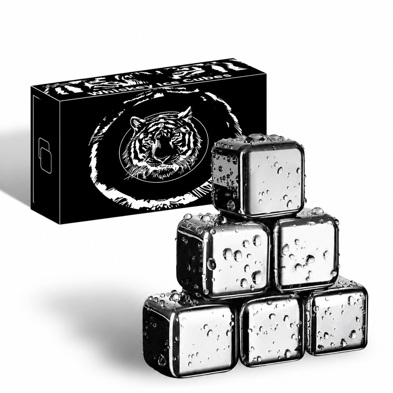 Yichuhaoxi  Stainless Steel Whiskey Stones Set 6 pcs Reusable Metal Ice Cubes for Chilling Drinks Red Wine Beer Scotch Vodka Includes Gift Box