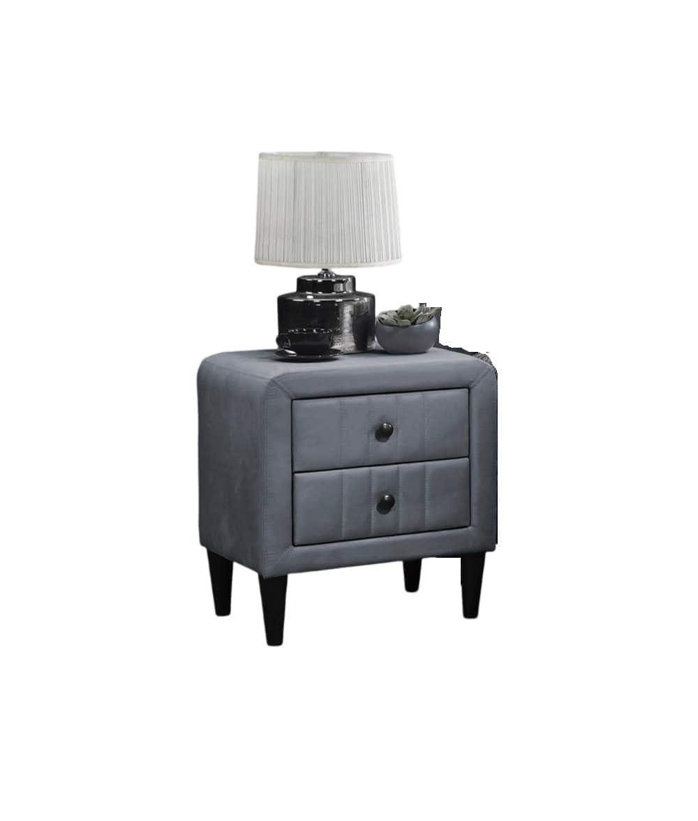 Vynxaria LEXY0878-DJWS-CTG027 Grey Velvet Nightstand with Dual Drawers and Sleek Design