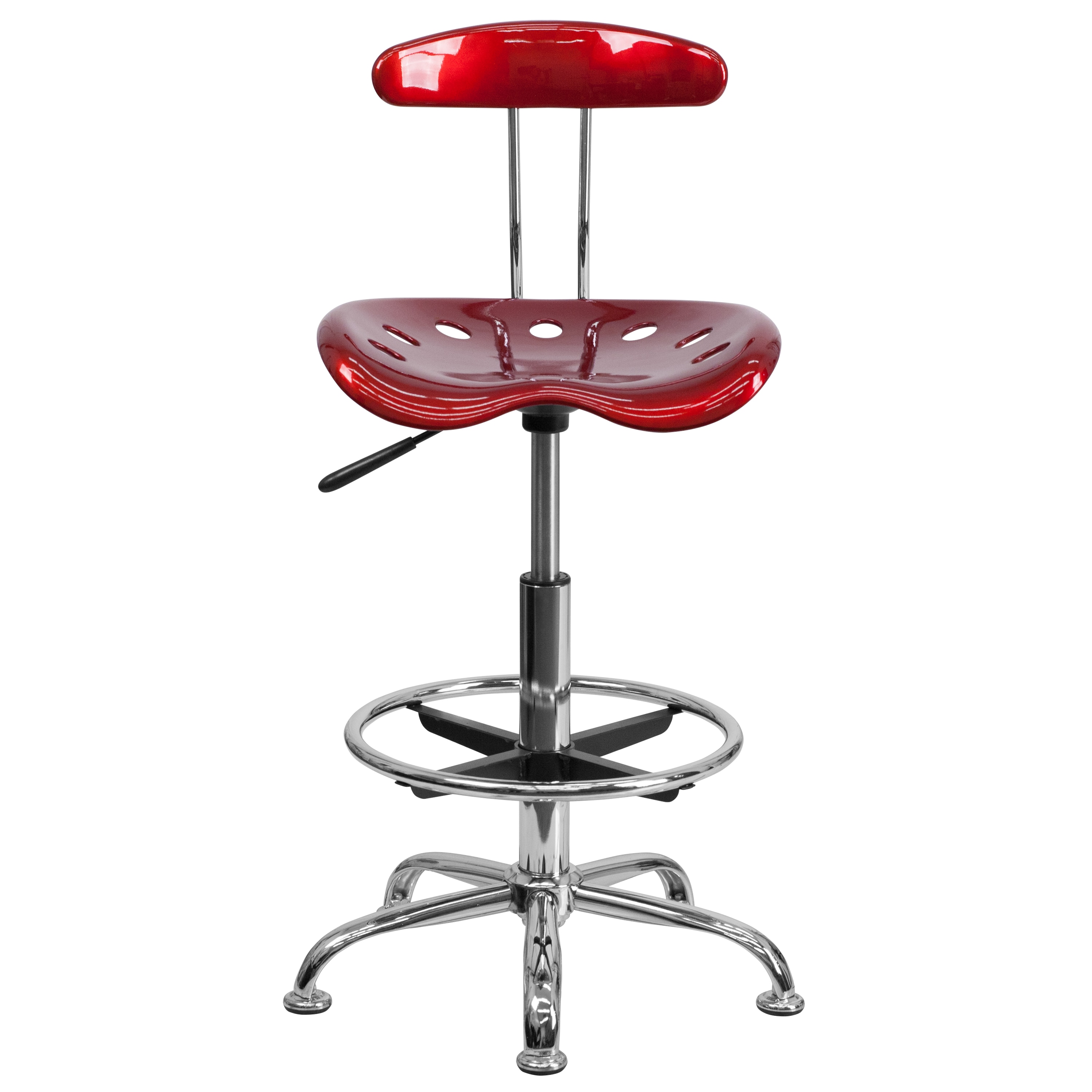 Wine Red Adjustable Swivel Metal Bar Stool