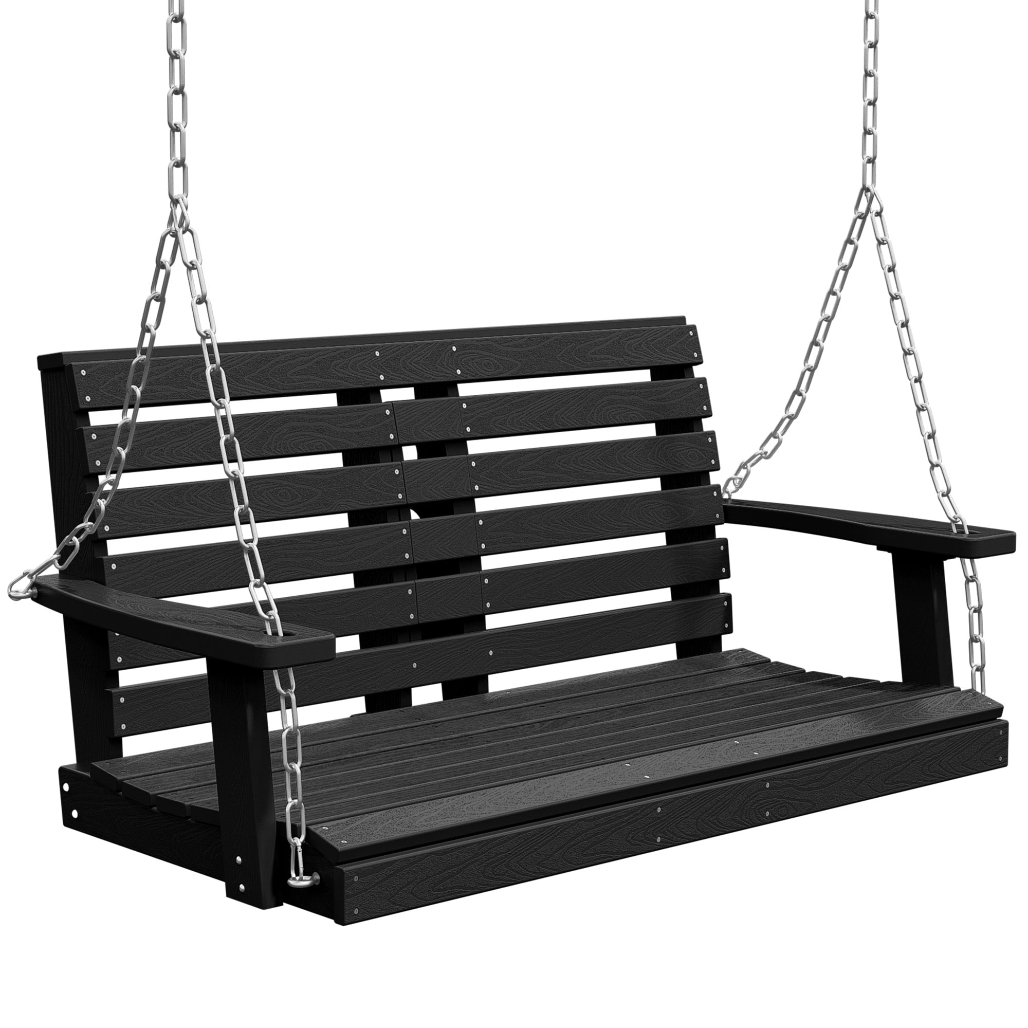 VOUA DY-BK HDPE Proch Swing 2-Seater Black HDPE Frame Hanging Adirondack Chair with Slat Seat