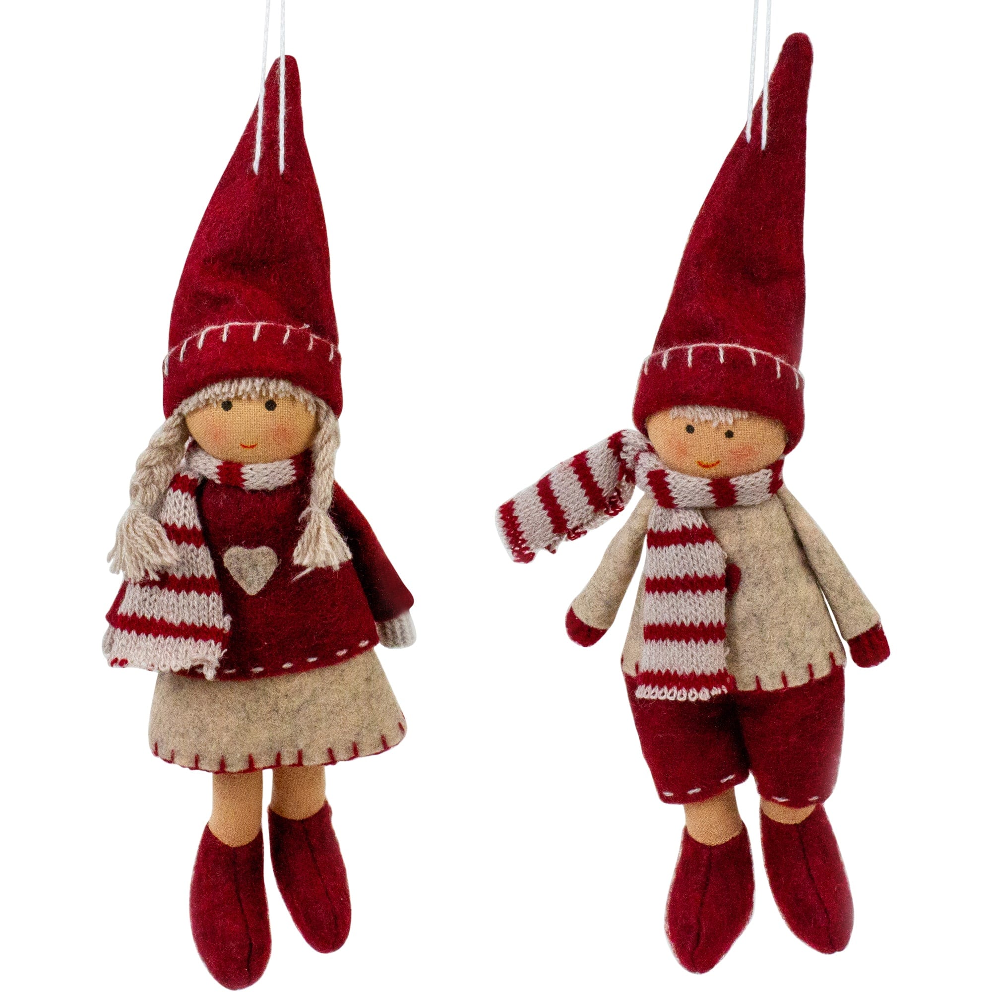 Northlight Set of 2 Boy and Girl Hanging Doll Christmas Ornaments 8 inch