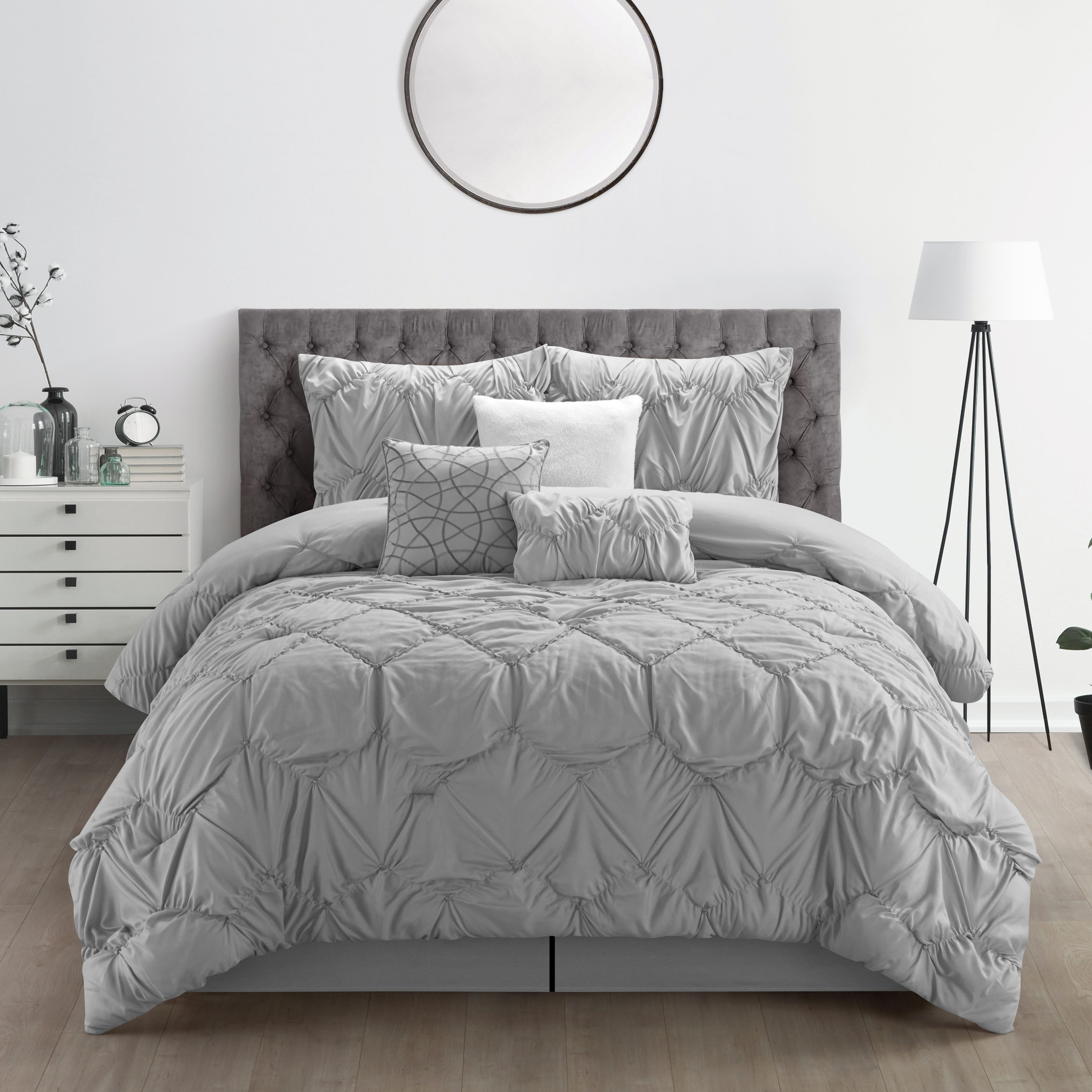 Nanshing 7 Piece Grey Queen Comforter Set Istana7 Q Gry At