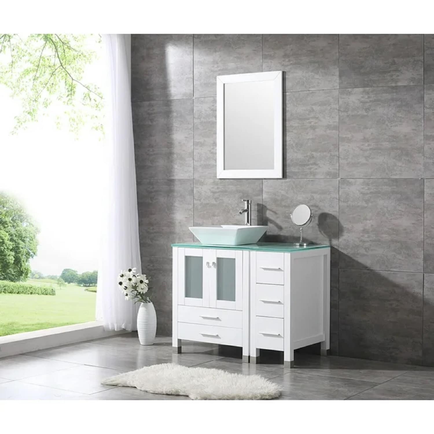 Wonline 36inch White Bathroom vanity with Sink Set, Bath Vanity with Mirror  and Faucet for Chic Modern Style(Backsplash include)