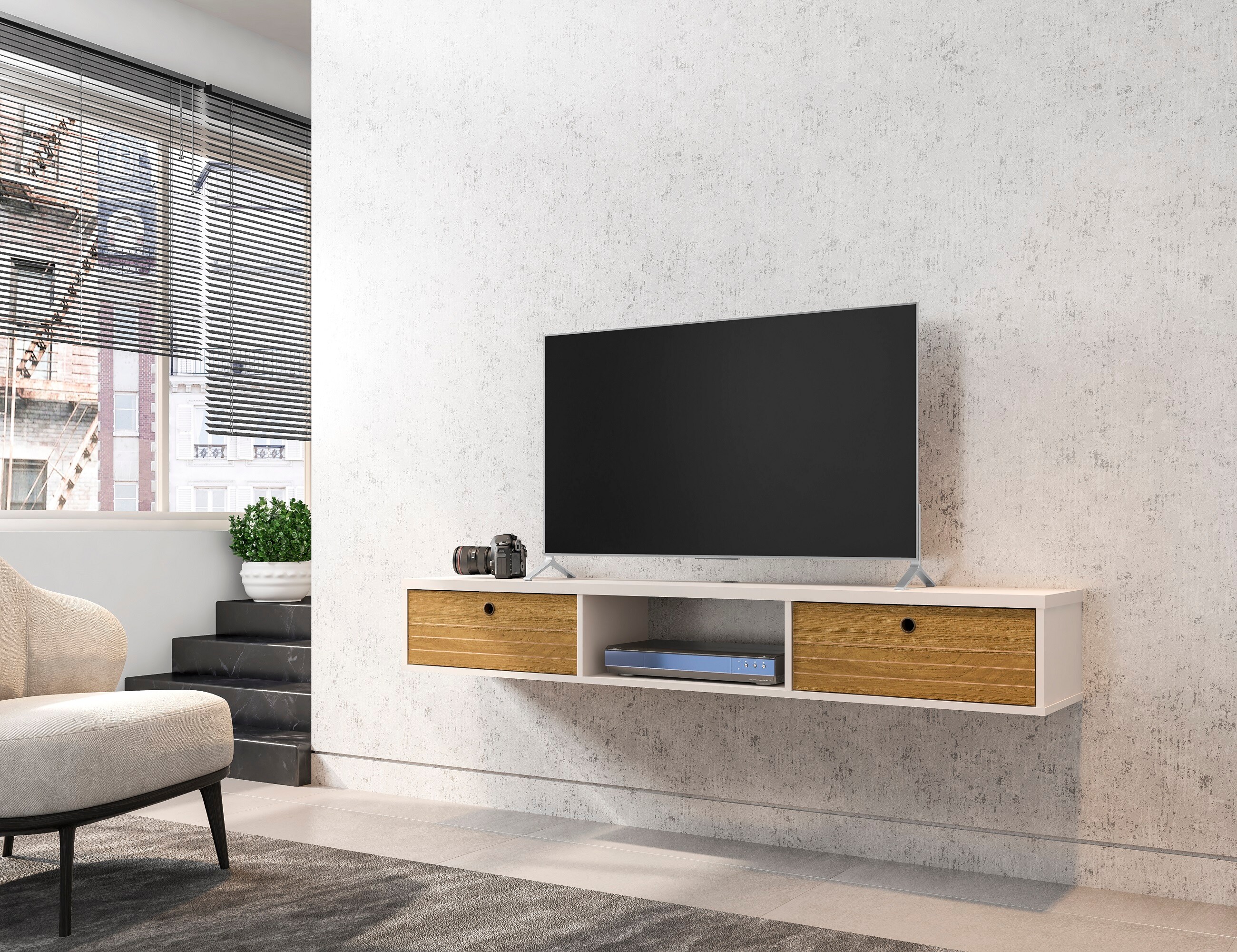 Manhattan Comfort 220BMC12 Liberty Modern/Contemporary Off White and Cinnamon Wall-mounted (Accommodates TVs up to 60-in)