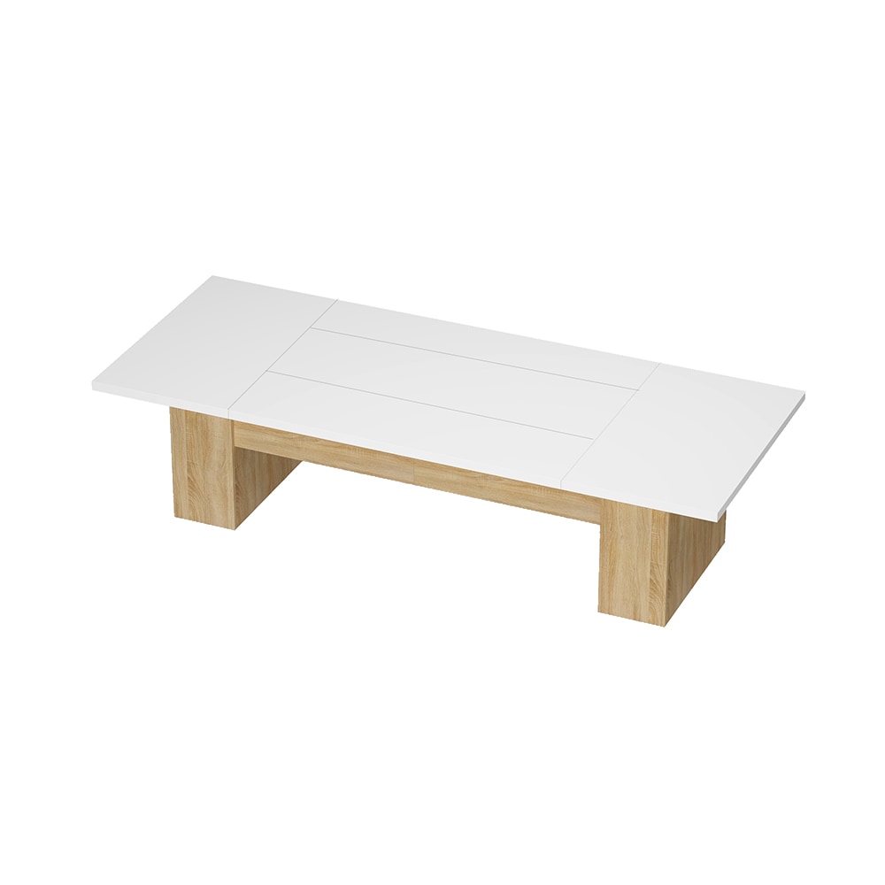 Homsee C-KF210253-01-AB Wood Grain Oak and White Rectangular Double Pedestal Dining Table for 10 People 129.9 in Width