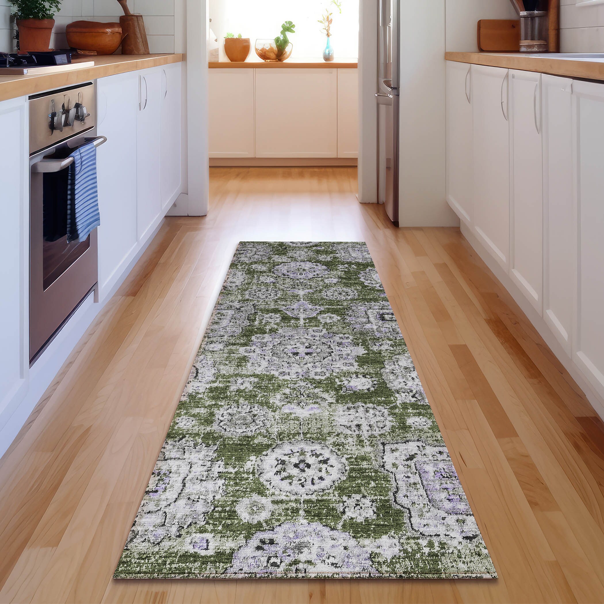 Addison Rugs AMF634OL2X8 Mayfield AMF634OL 2 x 7 (ft) Polyester Green Rectangular Indoor Floral/Botanical Machine washable Runner rug