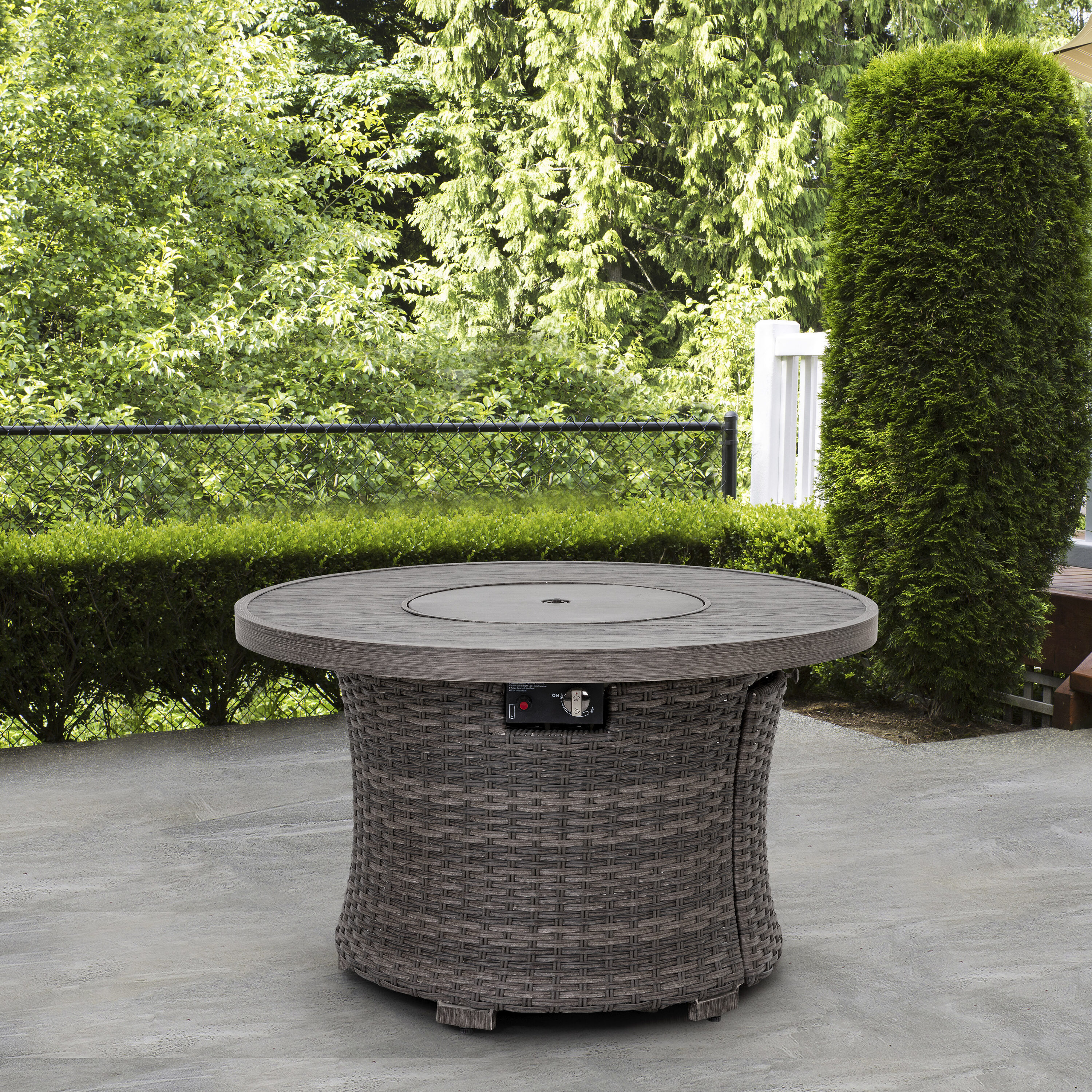 Patio time FAW134 42-in W Brown Aluminum Round Tabletop Liquid propane Fire pit
