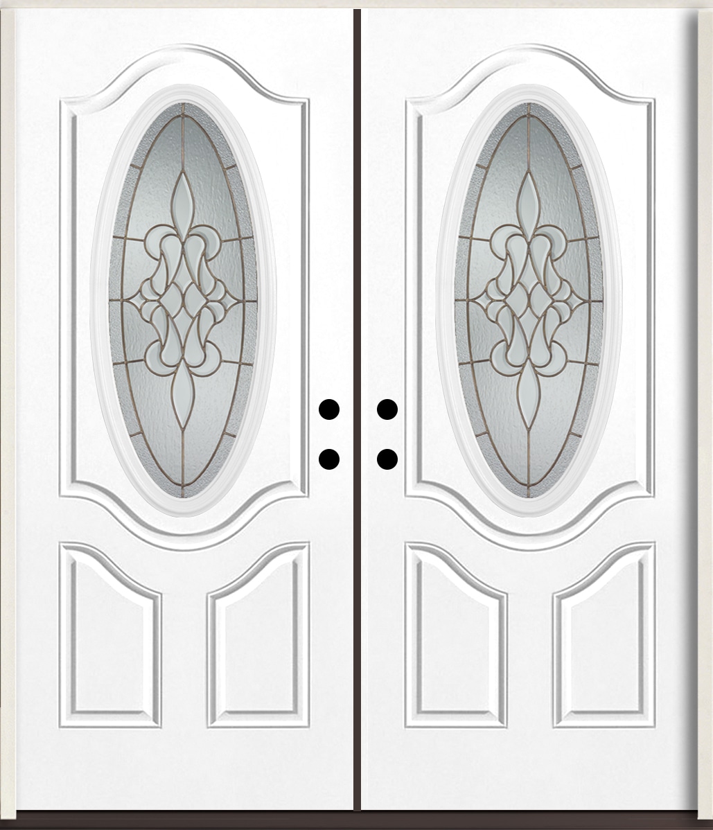 RELIABILT LO964402 Stately 72-in x 80-in x Fiberglass Oval lite Left-hand inswing Modern White Paint Painted Prehung Double door Front Door Insulating core Decorative glass
