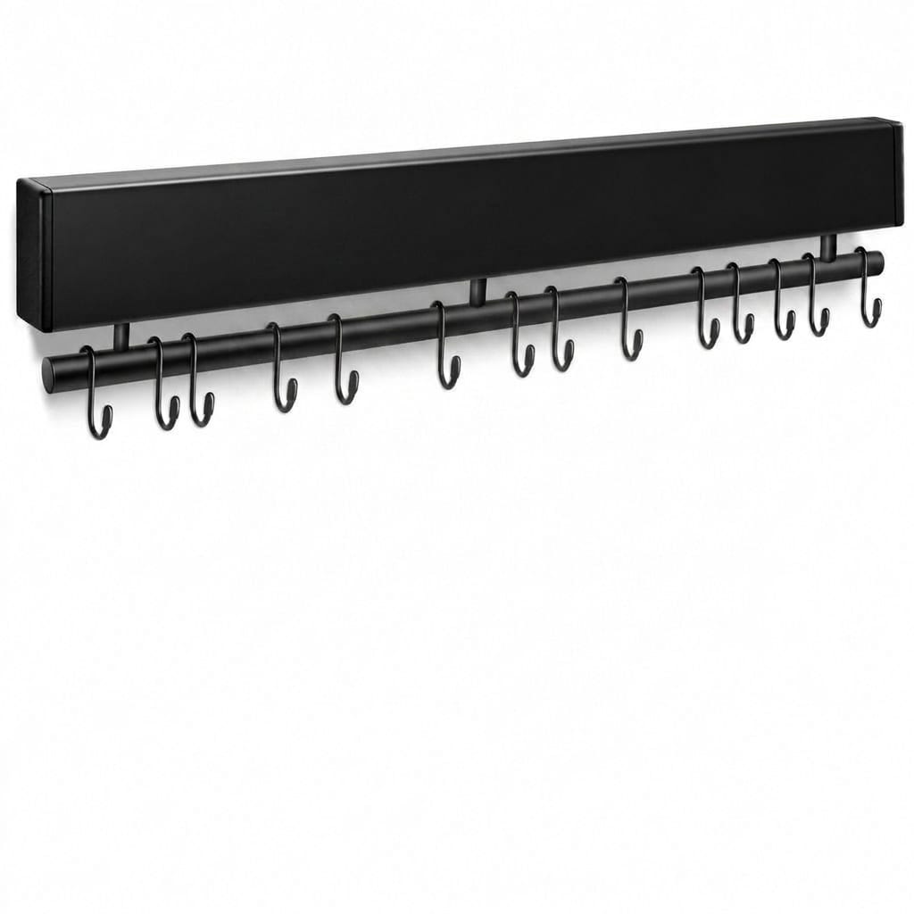 Etokfoks  17 13 in Black Stainless Steel Magnetic Knife Holder with 10 Hooks and No Drill Mounting