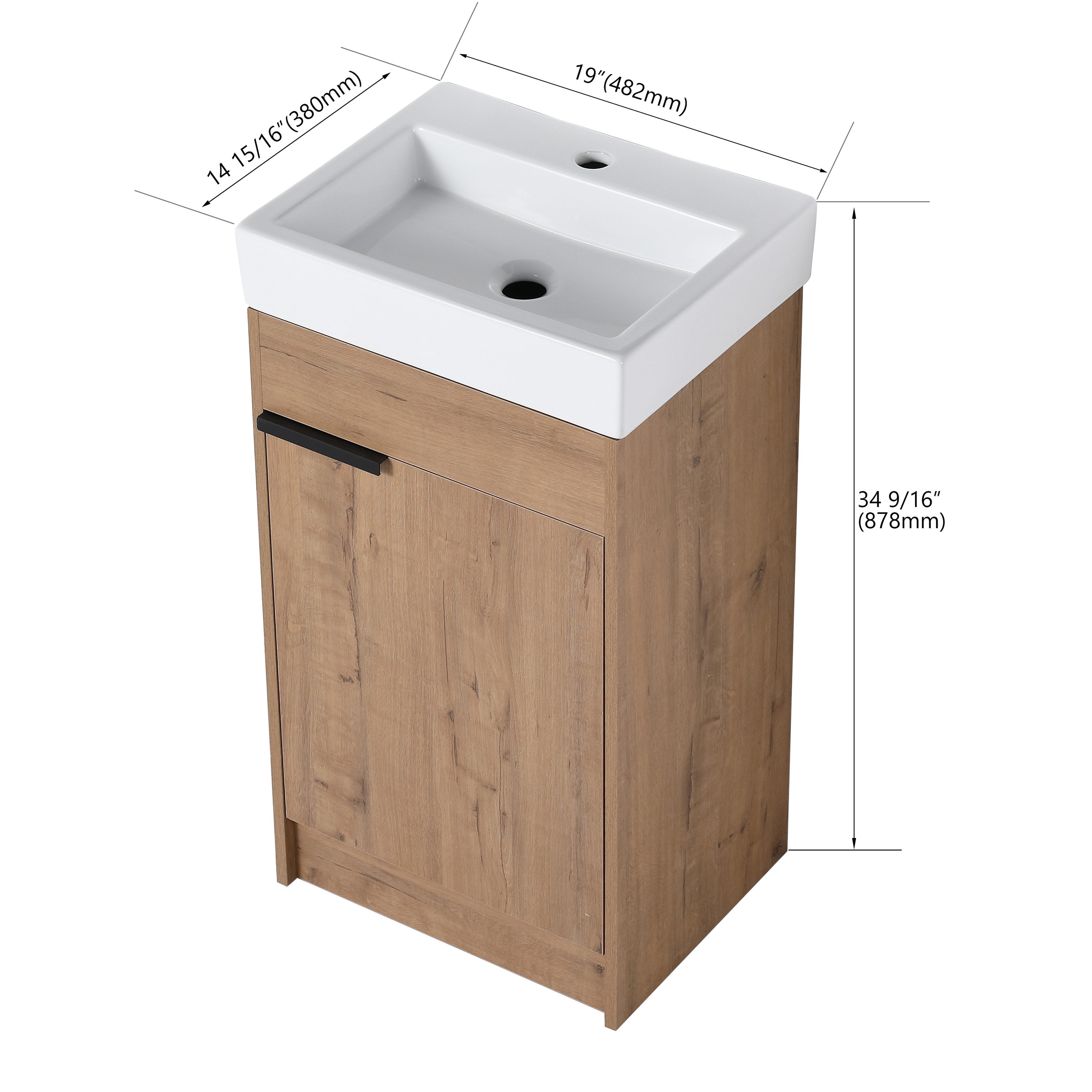 Forclover Freestanding Soft-Closing 19-in Imitative Oak Single Sink ...