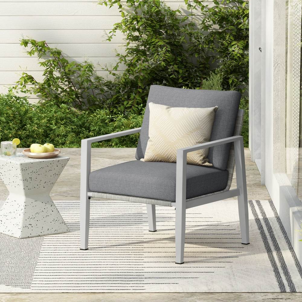 Coolbibila - 1 Piece Outdoor Patio Aluminum Lounge Chair Upholstered Dining Chair With White Alum...
