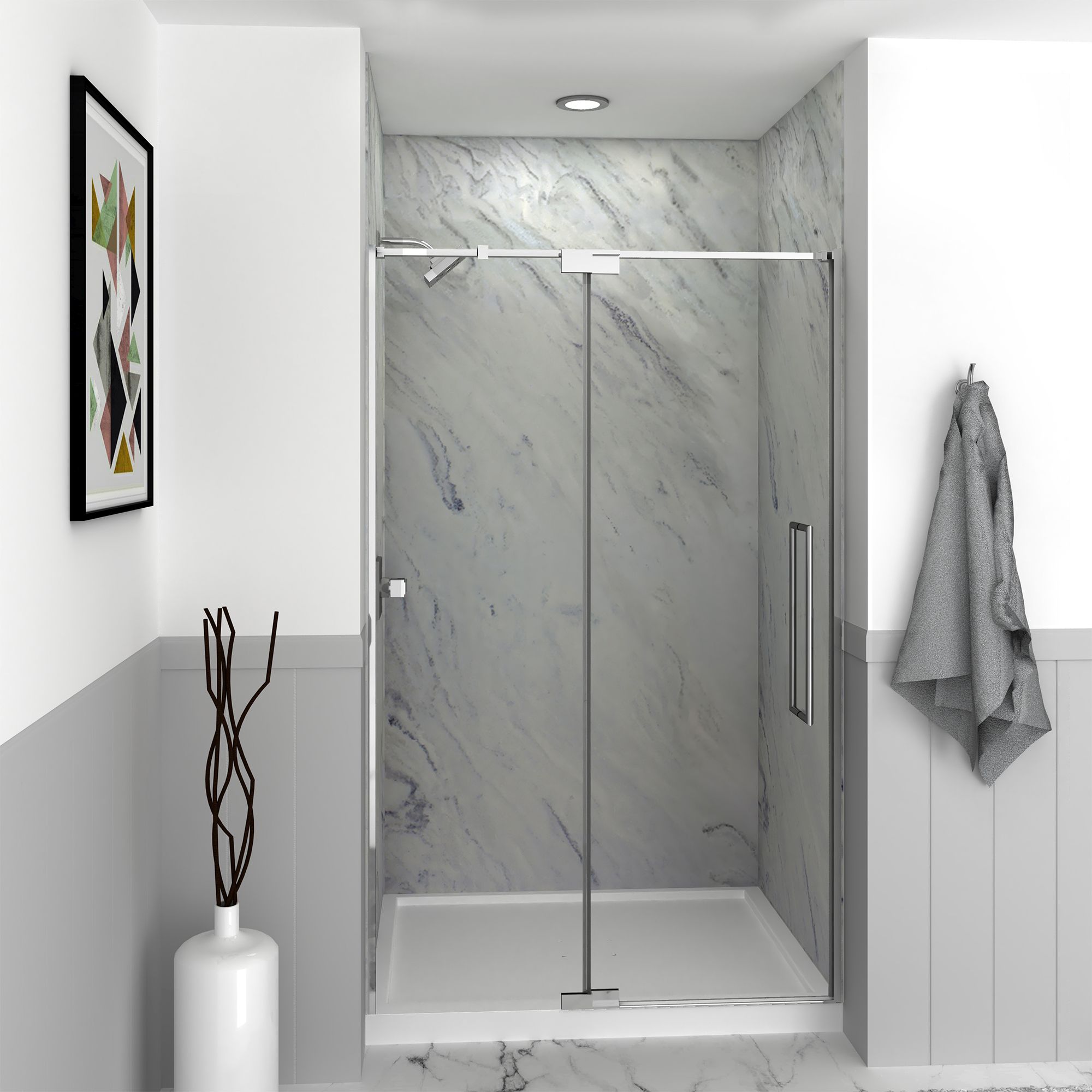 Transolid IPD487610C-T-PC Irene Polished Chrome 44-in to 48-in x 76-in Semi-frameless Pivot Shower Door