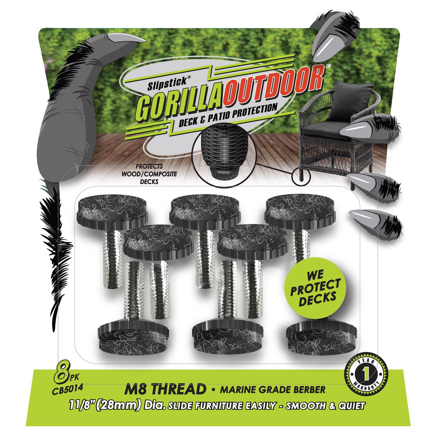 IPG Slipstick Gorilla Outdoor Black 1 1/8 in. Screw On Felt Chair Glide 8 pk