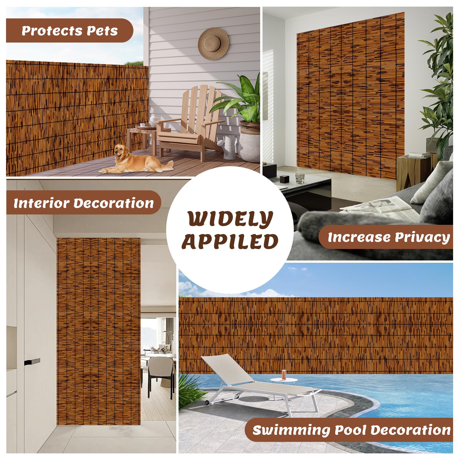 KHKFY Natural Bamboo Reed Fence 2 Pack 4 Feet x 16 Feet Privacy Screen ...