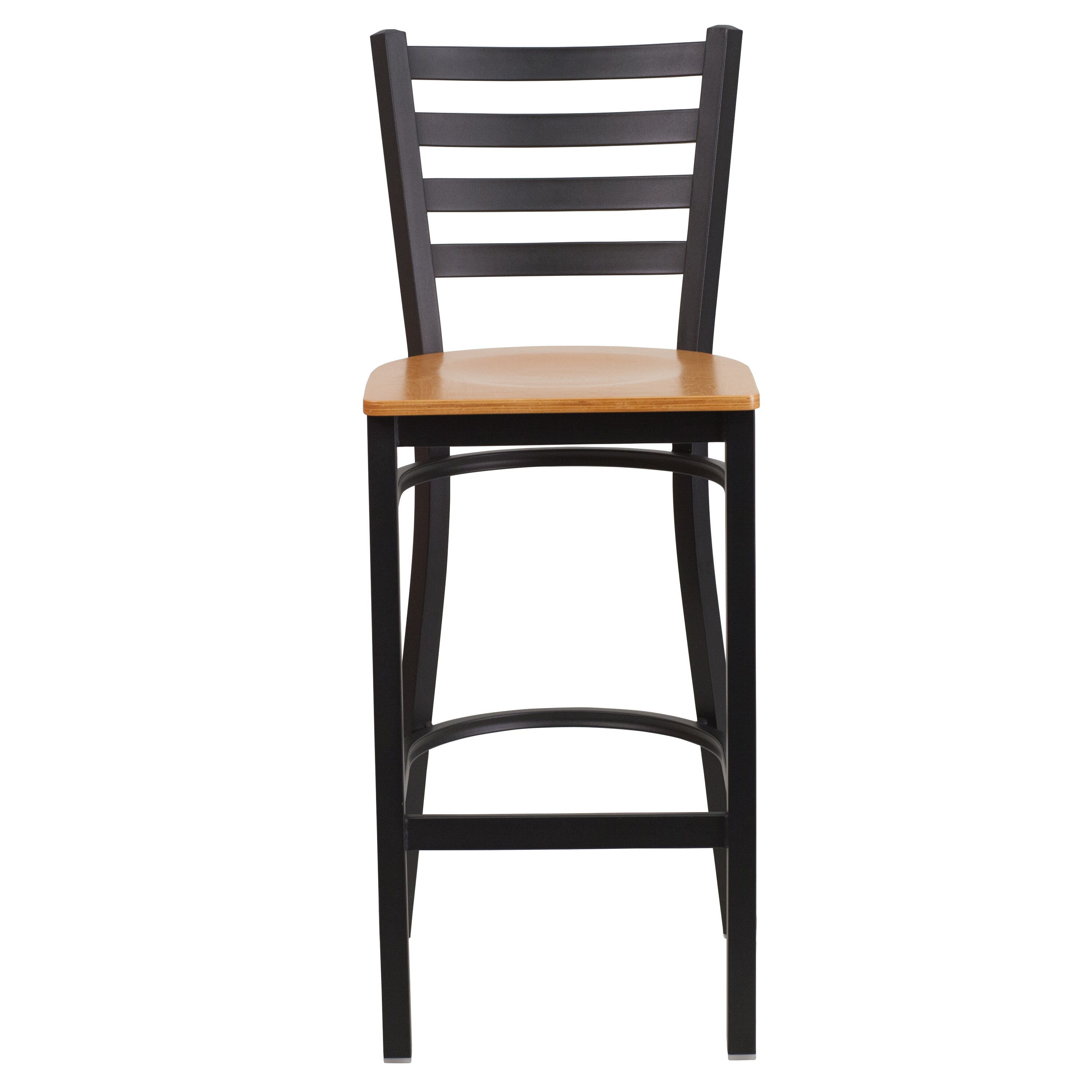 Black Metal Ladder Back Barstool with Natural Wood Seat