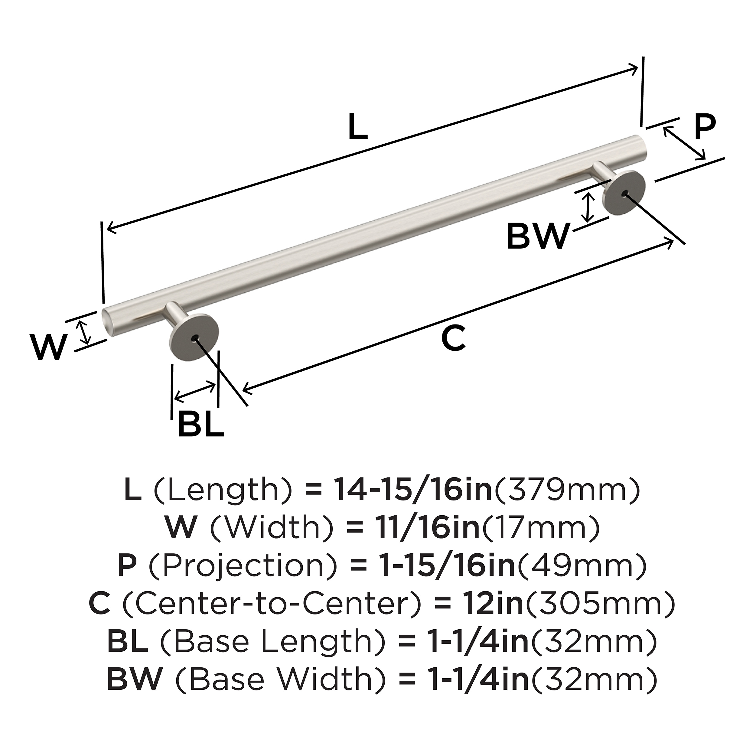 Brushed Nickel Modern Appliance Pull with Mounting Hardware