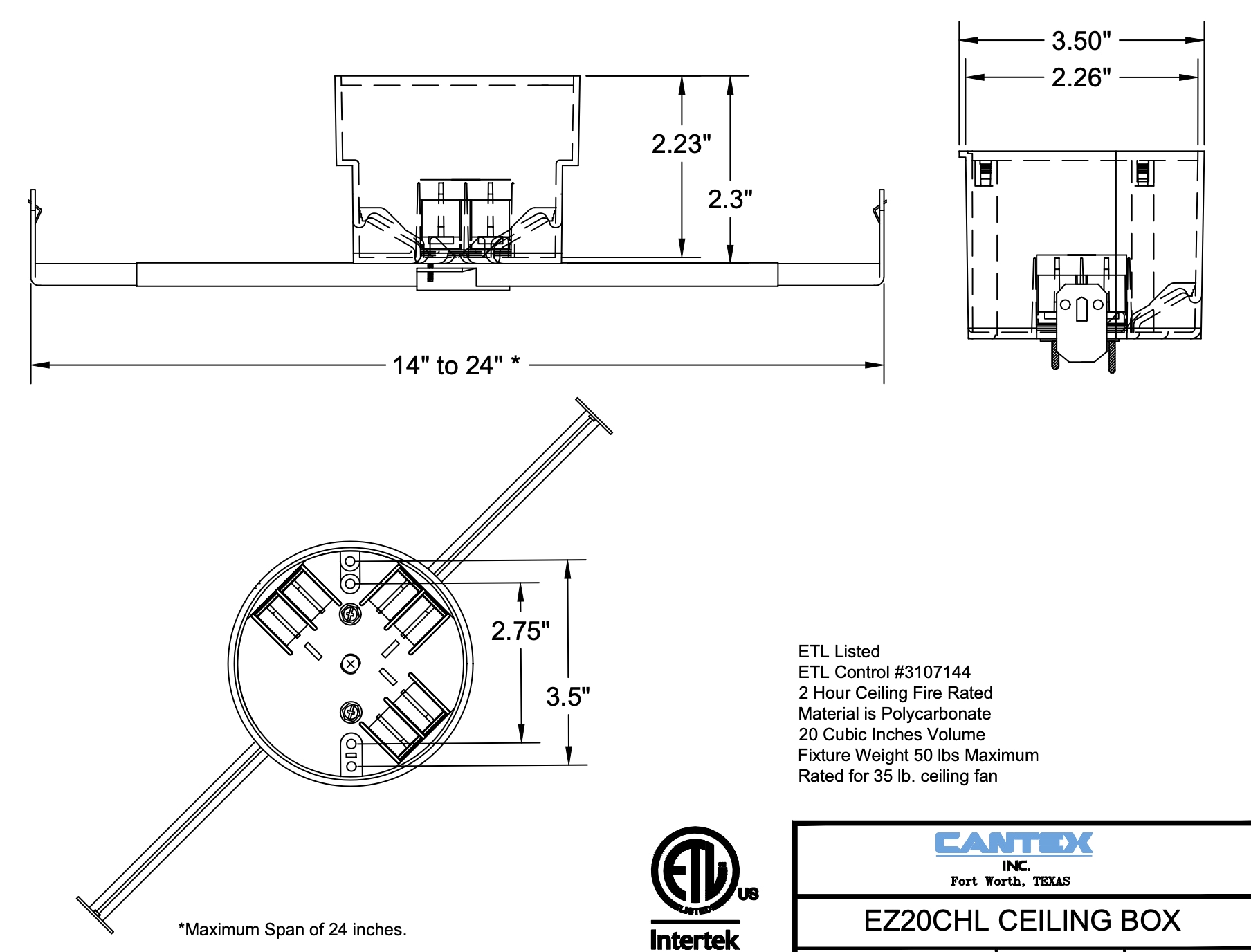 CANTEX PVC New Work Ceiling Fan Electrical Box LEZ20CHL at Lowes.com