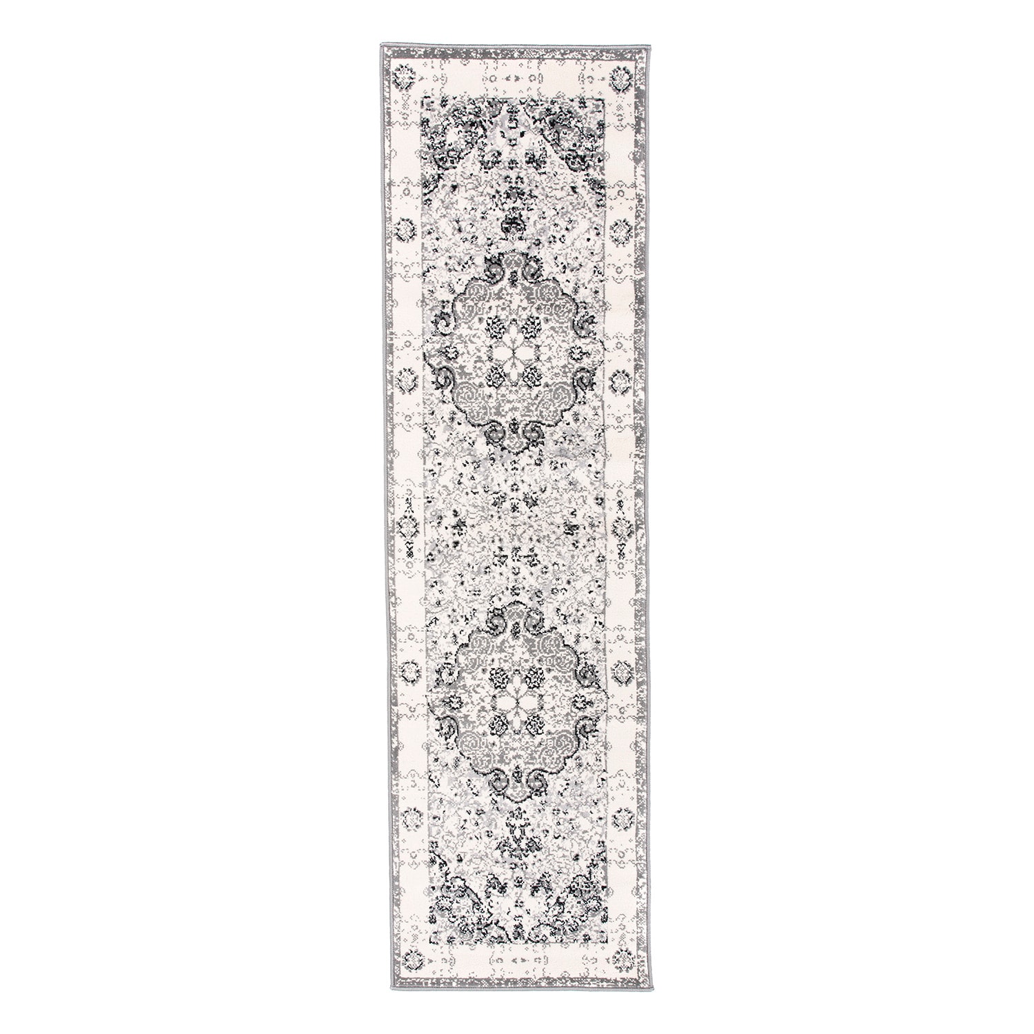 World Rug Gallery MON830GRAY27X10 3 x 10 (ft) Loomed Polyester/Polypropylene Gray Rectangular Indoor Medallion Oriental Runner rug