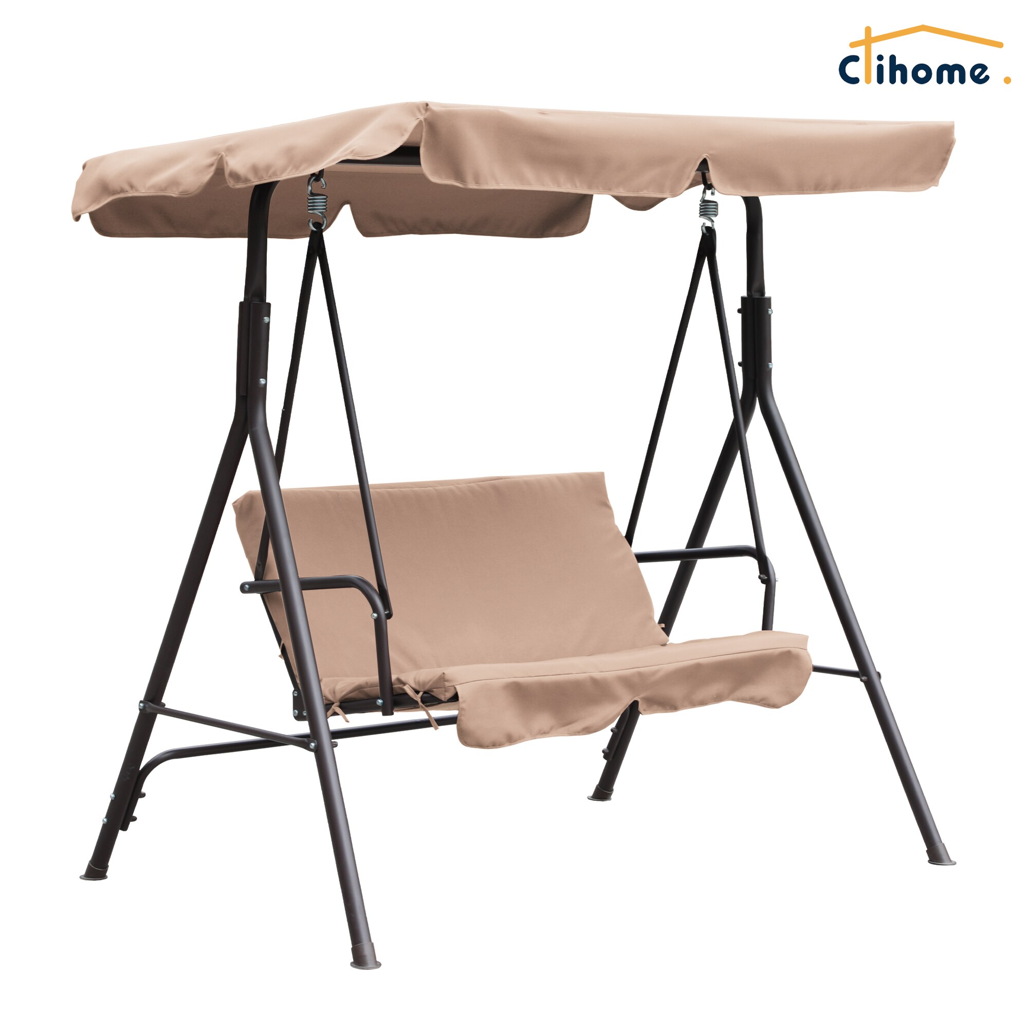 Clihome Outdoor Porch Swing 2person Khaki Steel Outdoor Swing in the