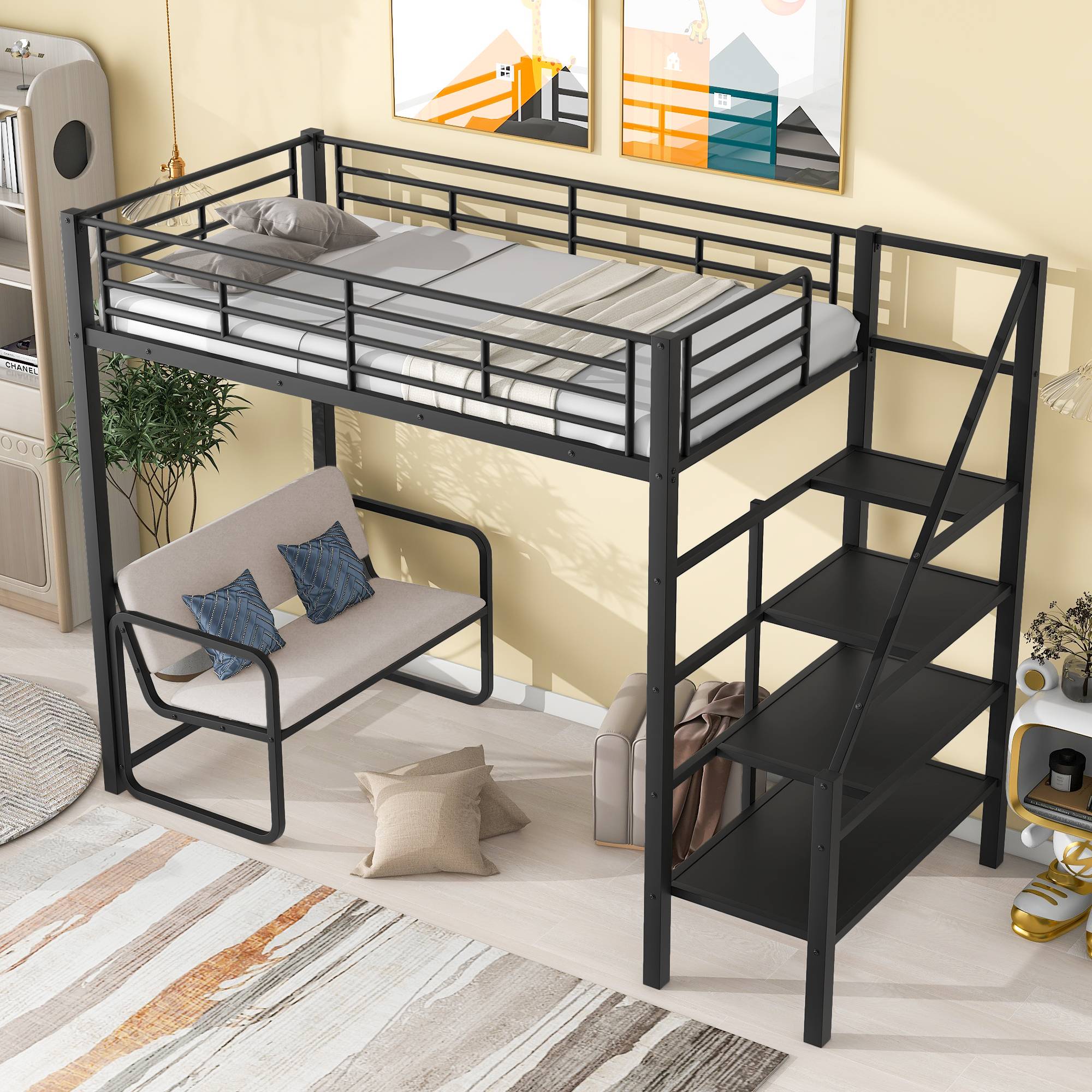 Yiekholo Contemporary Twin Loft Bed with Storage Staircase and