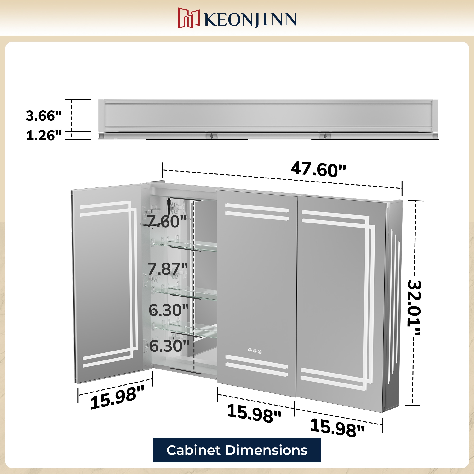 Keonjinn LW-JG-ZCG-12181SI Bathroom-Medicine-Cabinets - View #3