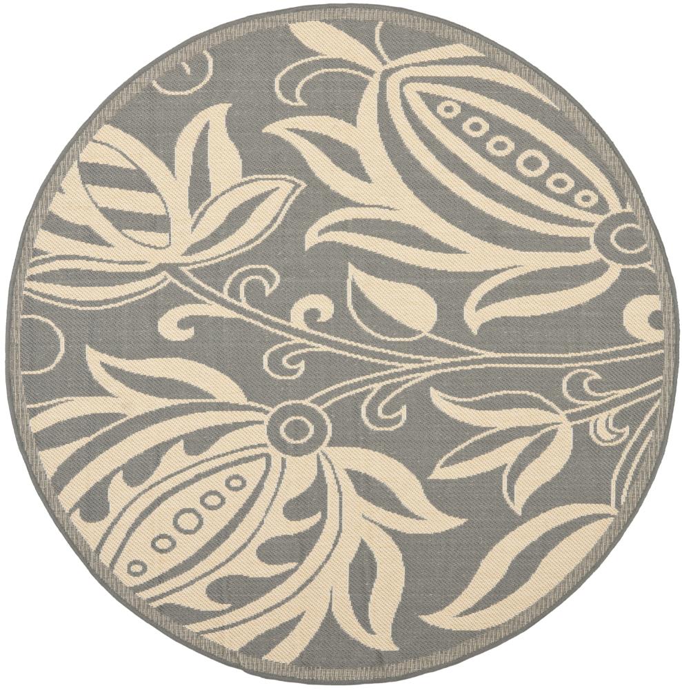 Safavieh CY2961-3606-8R Courtyard Blossums 8 x 8 (ft) Loomed Polypropylene Gray/Natural Round Indoor/Outdoor Floral/Botanical Area rug