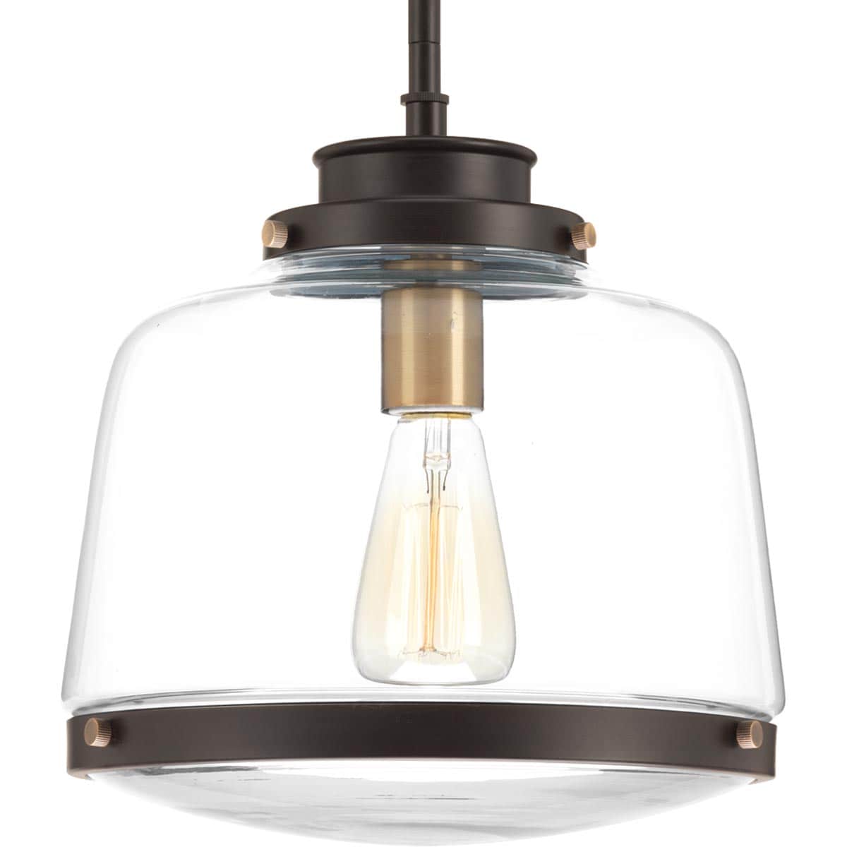 Progress Lighting P500061-020 Judson Antique Bronze Transitional Clear glass Drum Medium Hanging Pendant light