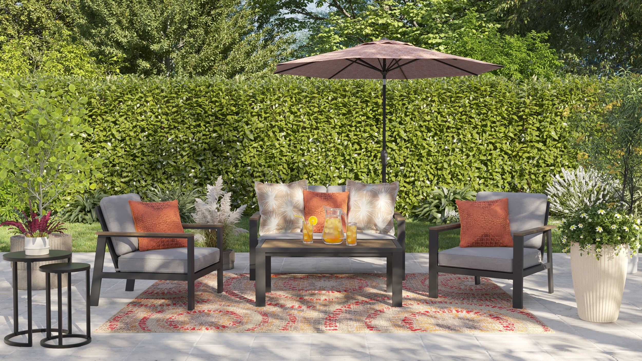 allen + roth Chatham Pier 4-Piece Patio Conversation Set with Gray Cushions