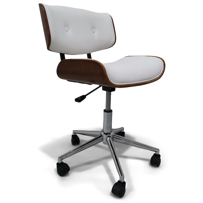 Simpli Home Dax White Transitional, Faux Leather Office Chair No Arms