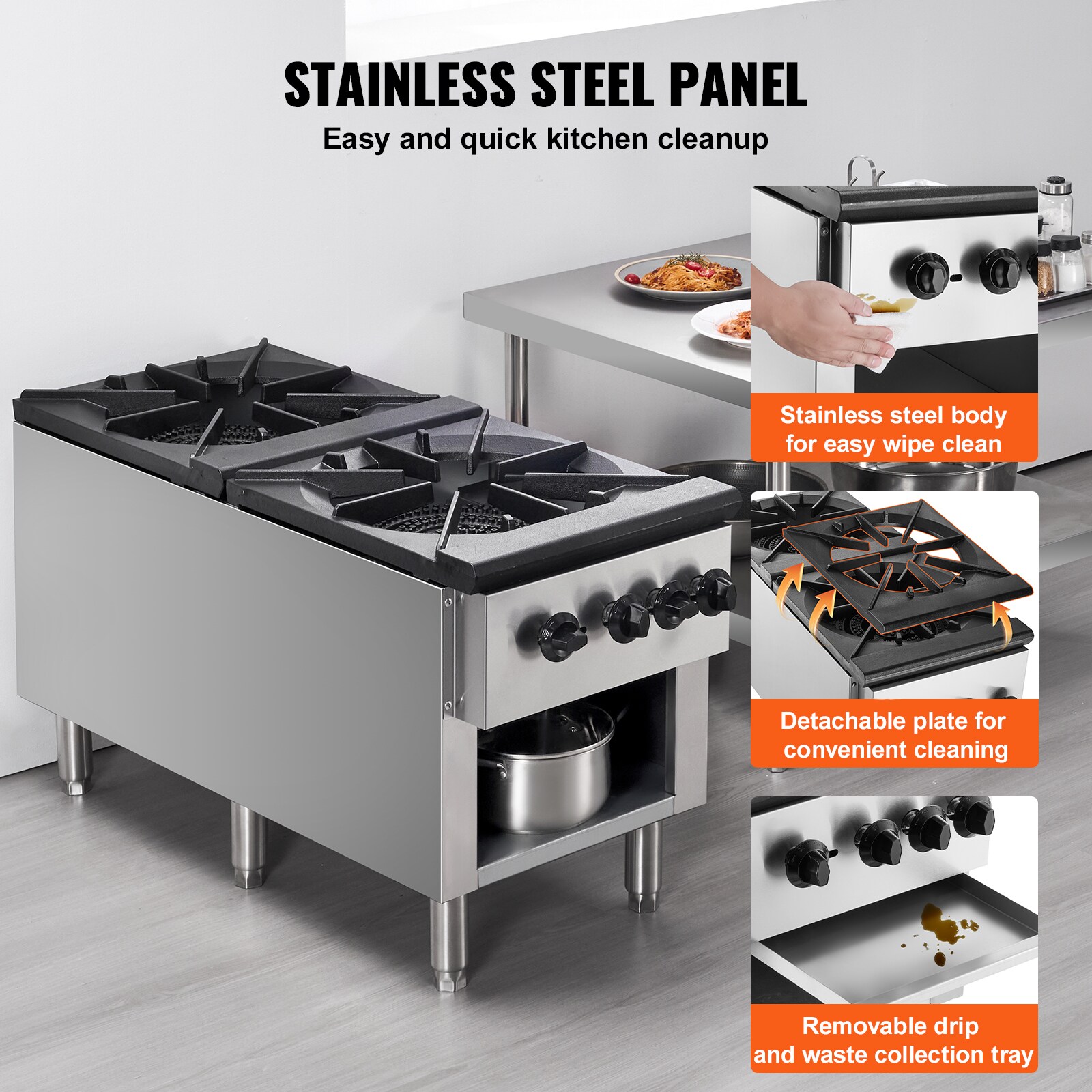 VEVOR Paramount Gas Stove with 2 Burners 45-in 2 burners Stainless ...