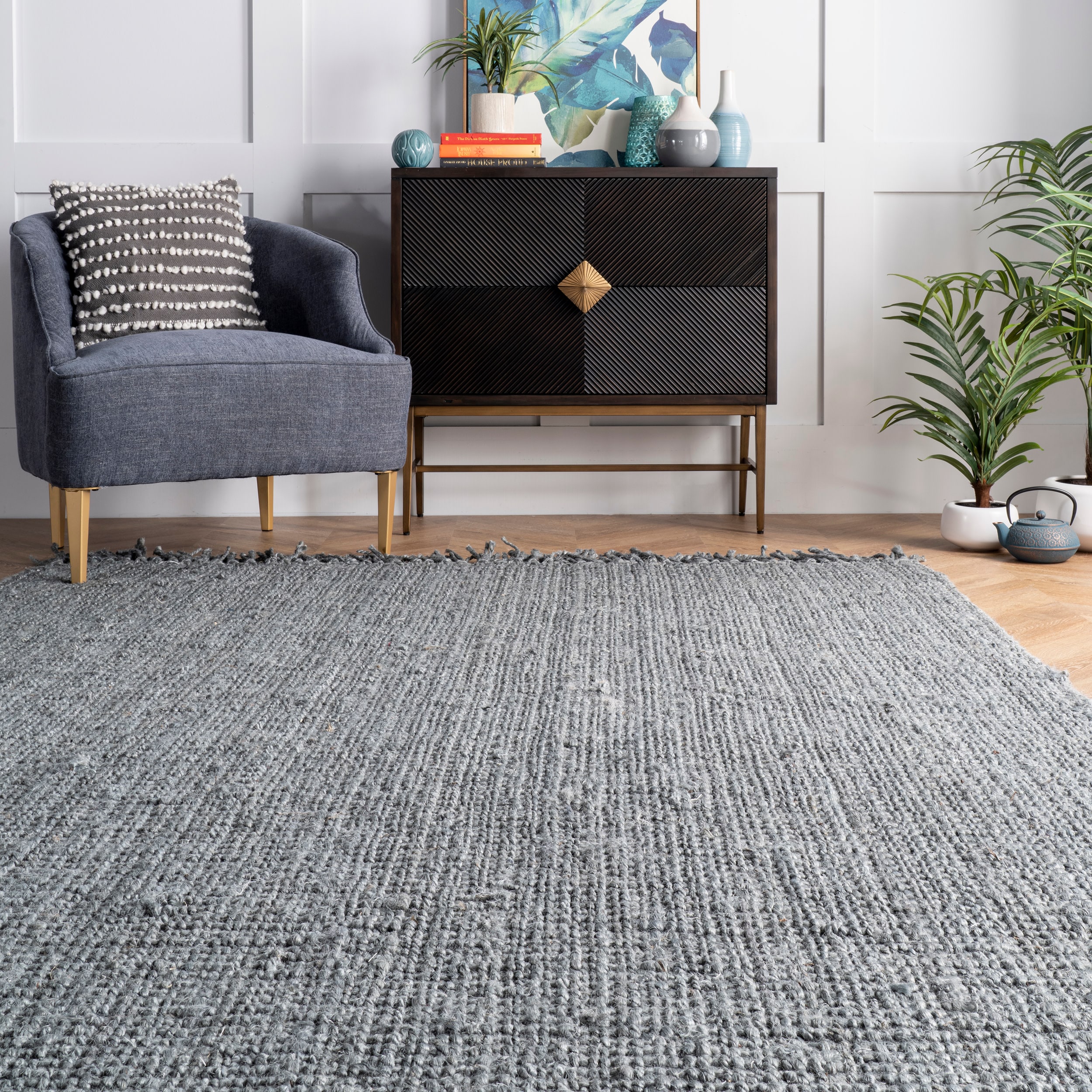 nuLOOM Chunky Loop 2 X 8 (ft) Jute Gray Indoor Stripe Runner Rug in the ...