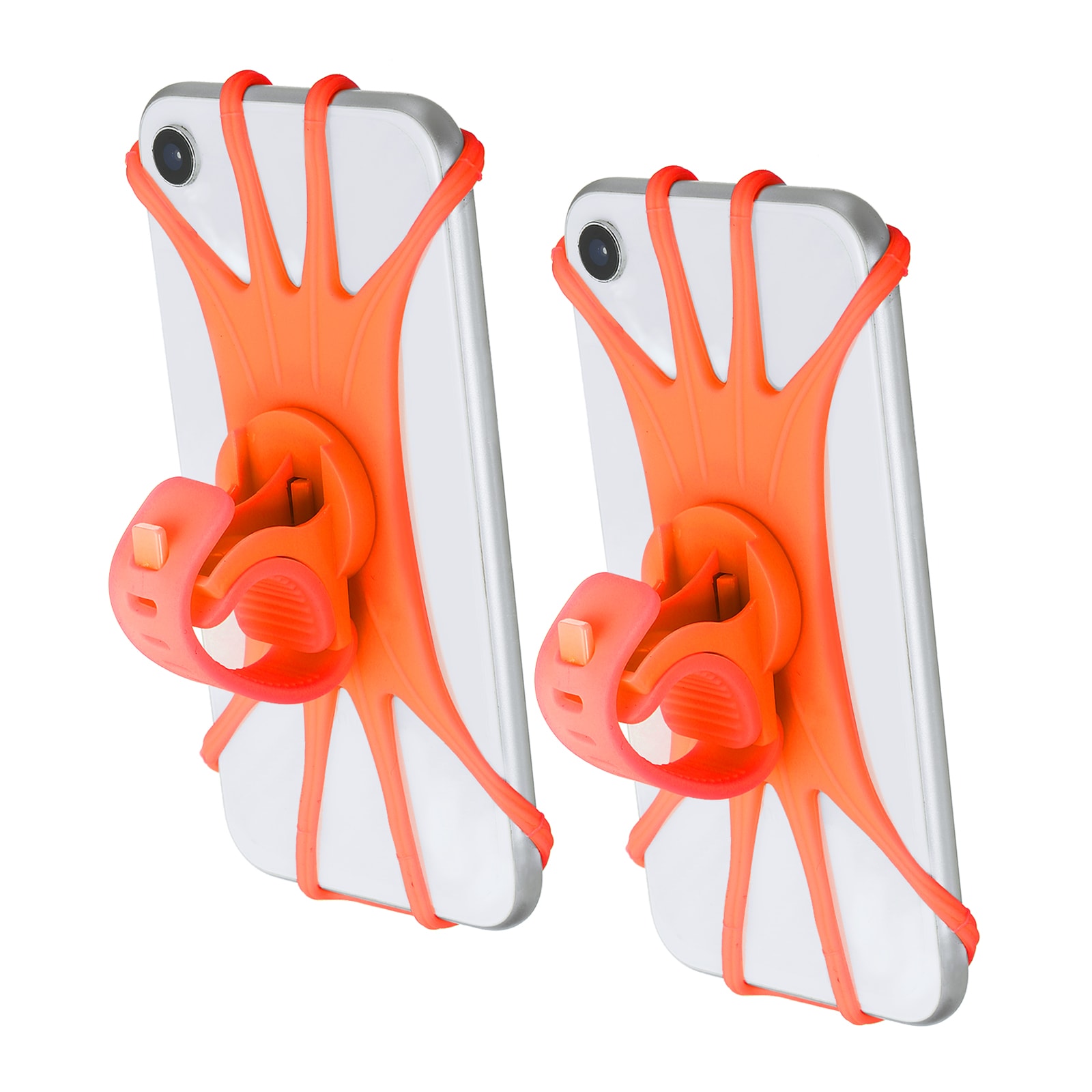 PATIKIL 2pcs Bike Phone Mount 360 Degree Rotation Silicone Motorcycle Phone Holder for 3inch- 6.5inch Phones Adjustable Phone Mount for Motorcycle Bicycle Electric Scooter Orange