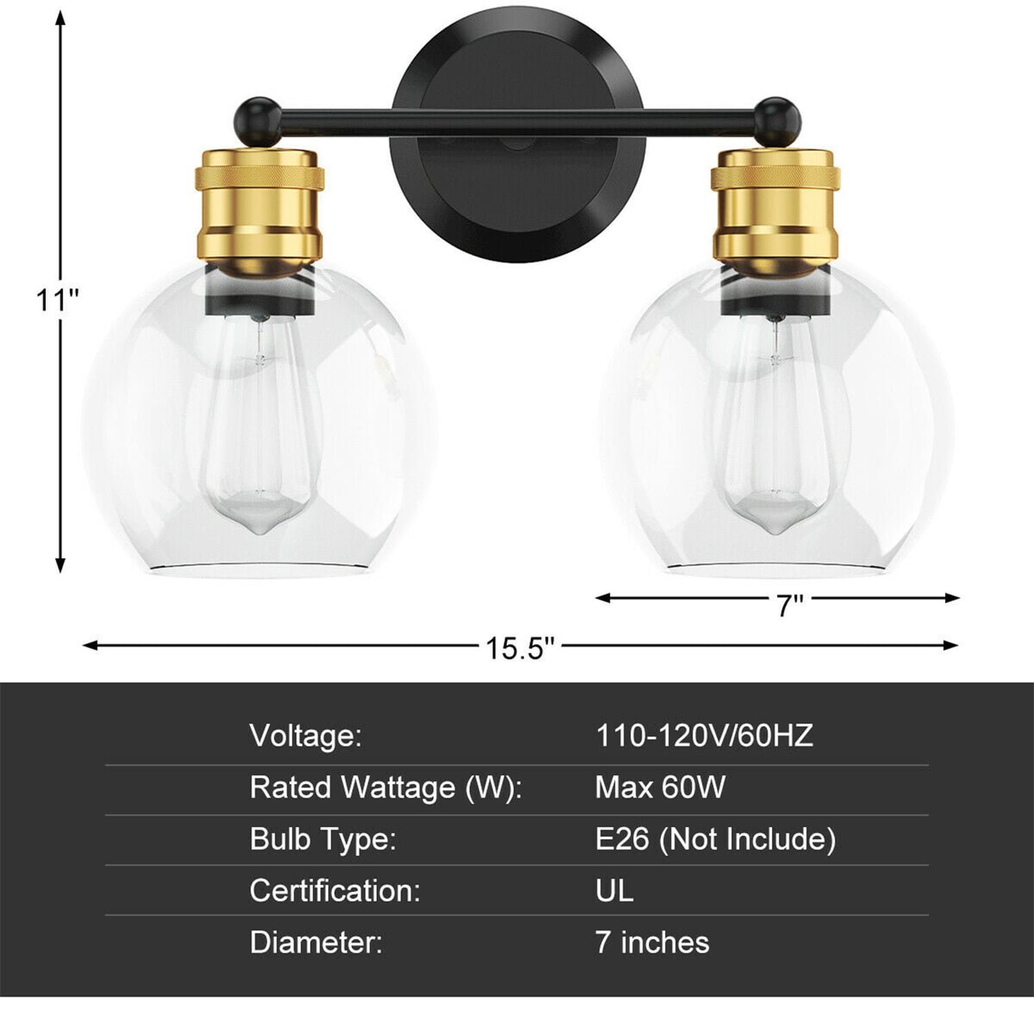 Wellfor Vanity Lights 7-in 2-light Clear Modern Contemporary Vanity 