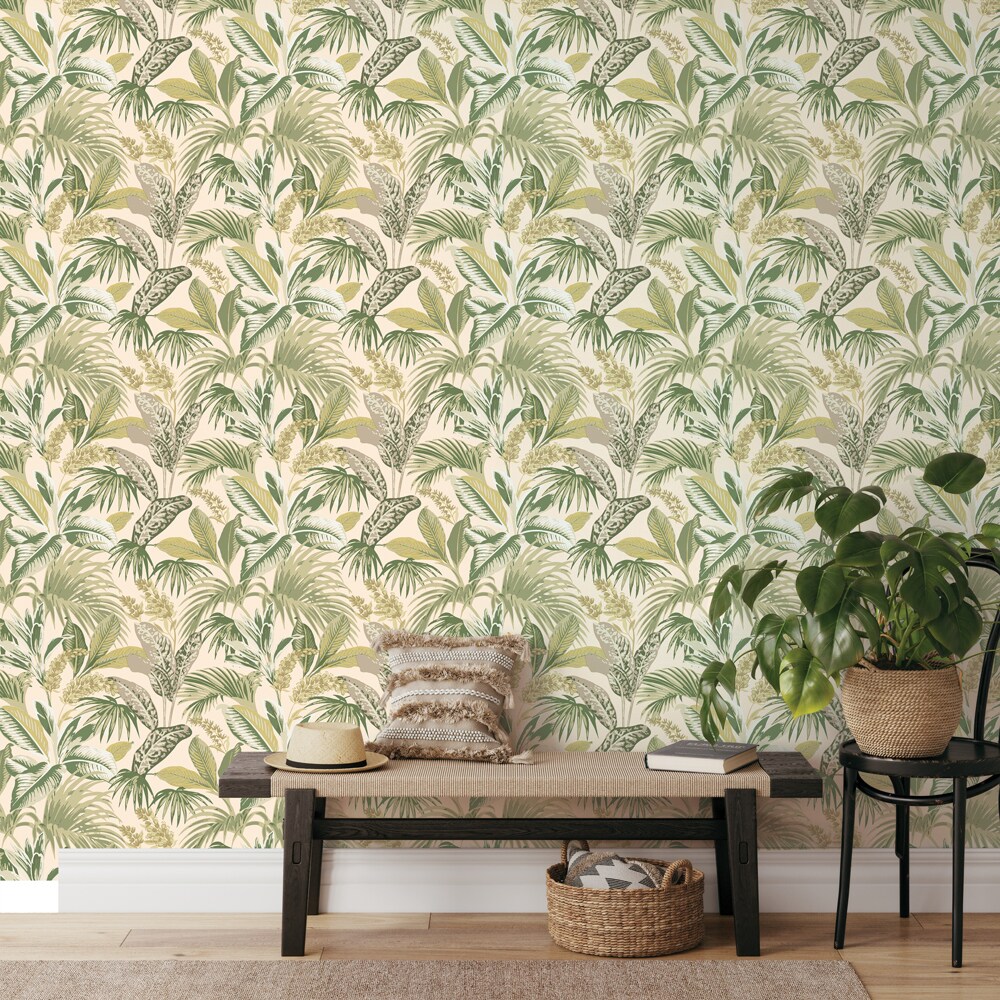 Tropical Green and Beige Vinyl Peel and Stick Wallpaper Roll
