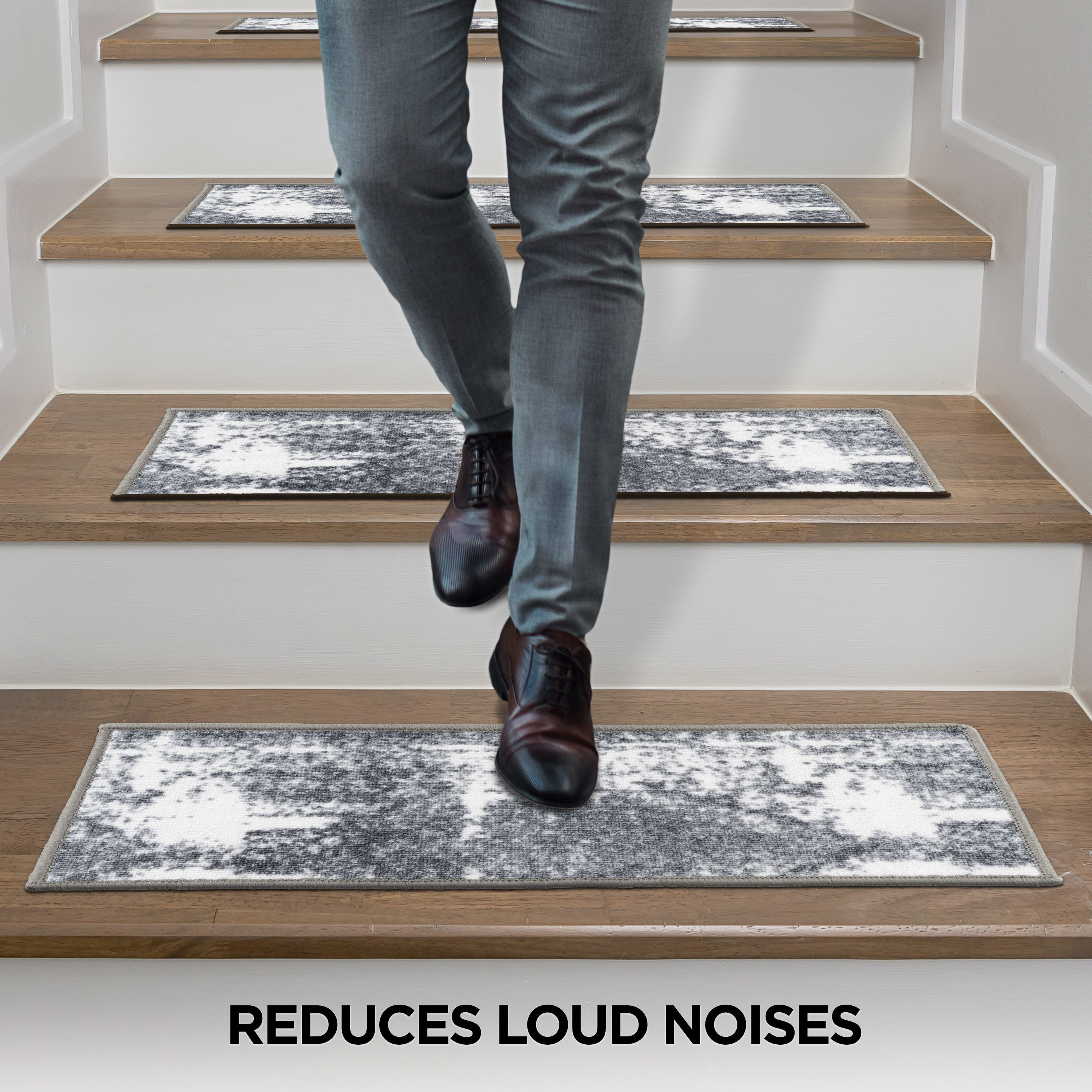 Gray and White Distressed Bohemian Non-Slip Stair Treads Set