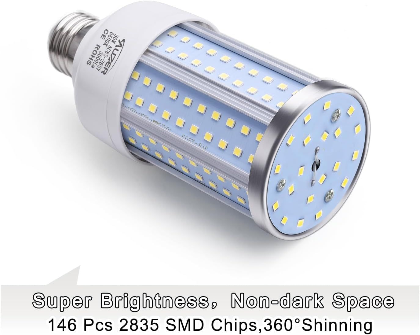 JUSJUBR 2 Pack 30W High-Output LED Corn Bulb 200W Equivalent Daylight E26 Standard Base Wide Area Indoor Outdoor Lighting