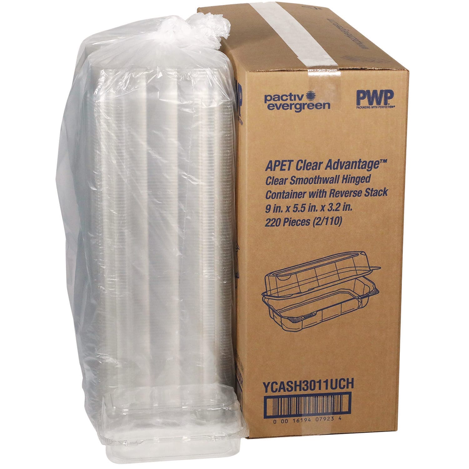 pactiv evergreen Hoagie Hinged Lid Container 9 x 5.5 x 3.2 Clear Plastic 220/Carton