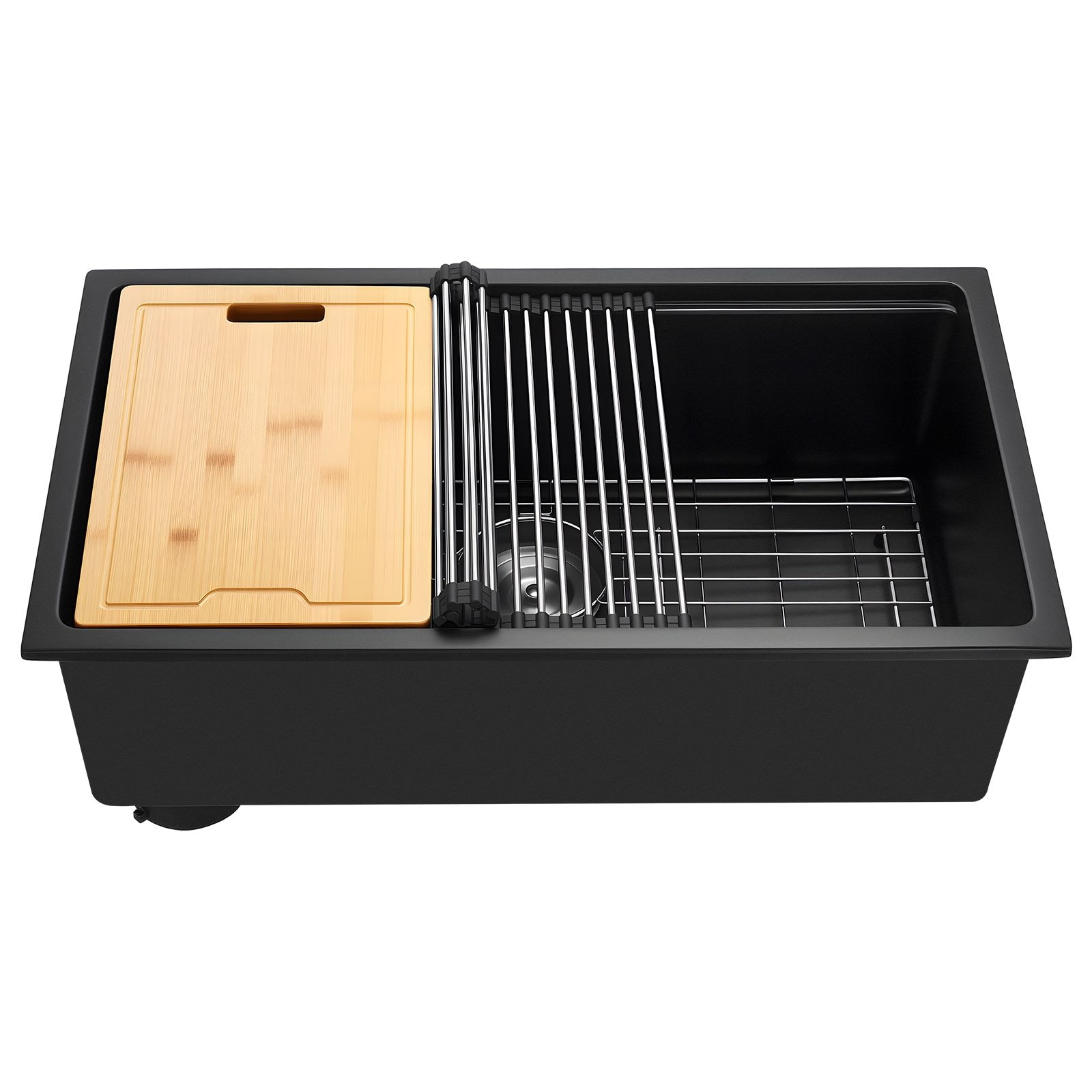 Tahanbath 30 Inches Black Kitchen Sink Workstation Undermount Granite Drop In Single Bowl Farmhouse Basin with Multiple Accessories Household Dishwasher Sinks for RV Prep Kitchen and Bar