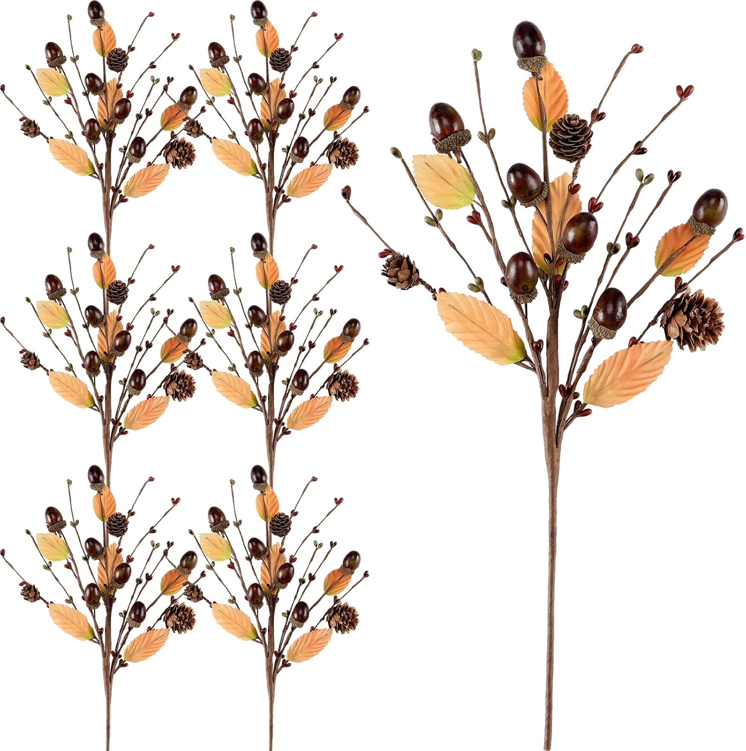 ZHANYIGY 6 Pcs Artificial Pine Nuts Fall Stems 15 Inches Faux Pine Cone Branches Autumn Floral Picks with Acorn Simulation Christmas Decoration for Vase Table Home Wedding