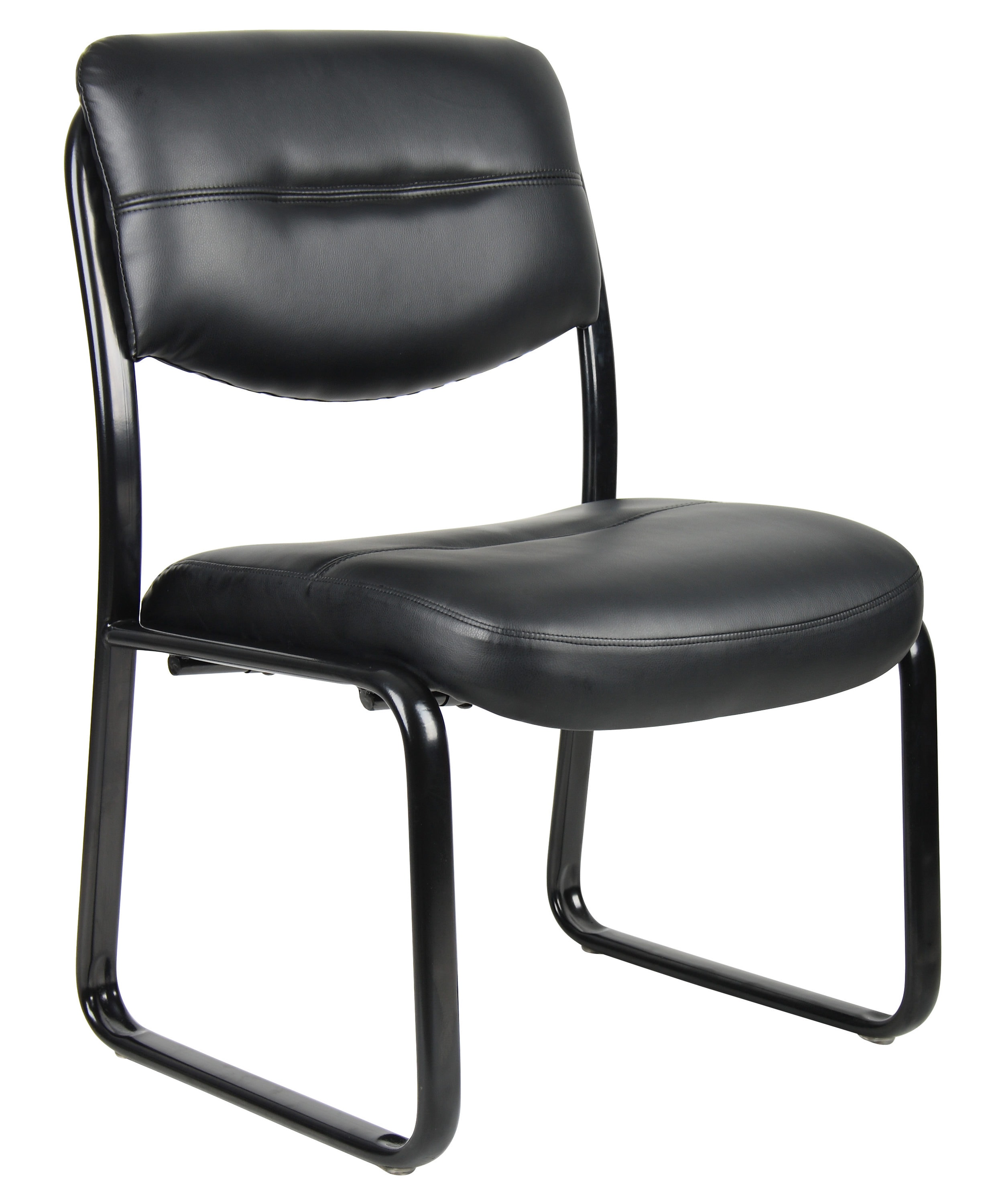 Elegant Black LeatherPlus Armless Guest Chair with Metal Sled Base