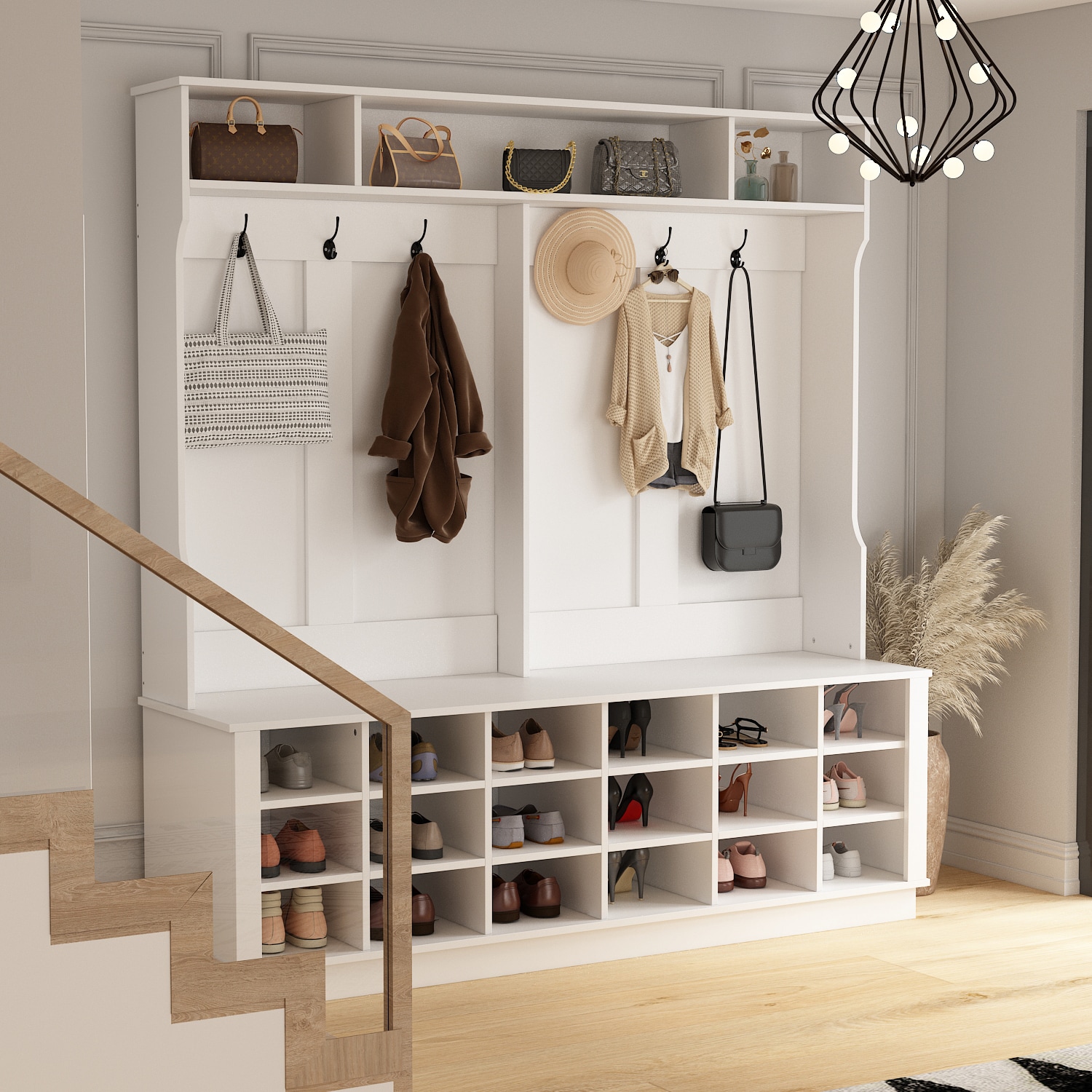 FUFU&GAGA Contemporary Hanging Wardrobe with Storage Compartments, Coat ...