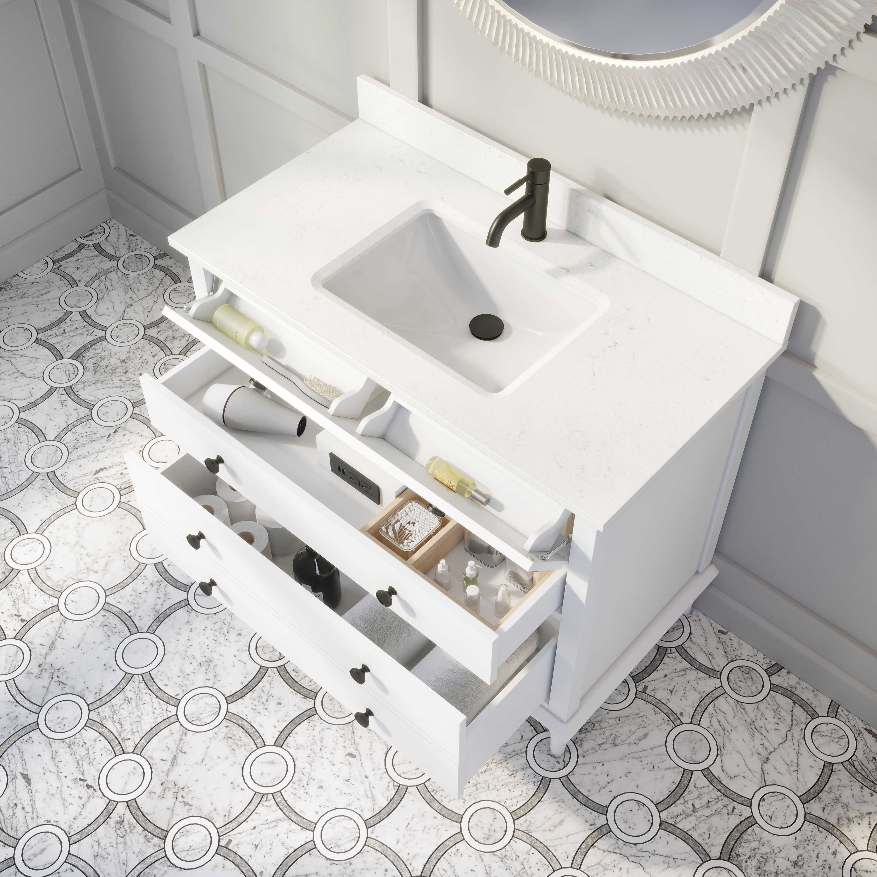 Spa Bathe Calumet 75-in Pepper Gray Undermount Double Sink Bathroom Vanity  with White with Grey Veins Engineered Stone Top in the Bathroom Vanities  with Tops department at