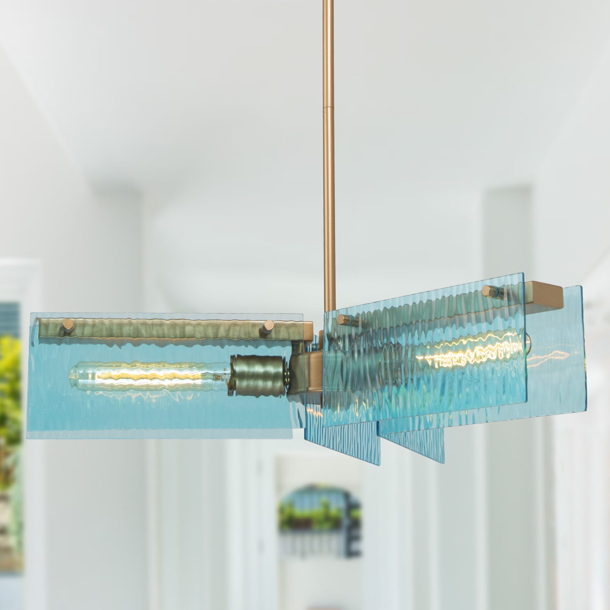 Uolfin NMRIFE-LWS23845-07 3 -Light Satin Gold with Art Blue Crystal Glass Plates Modern/contemporary Drum Medium