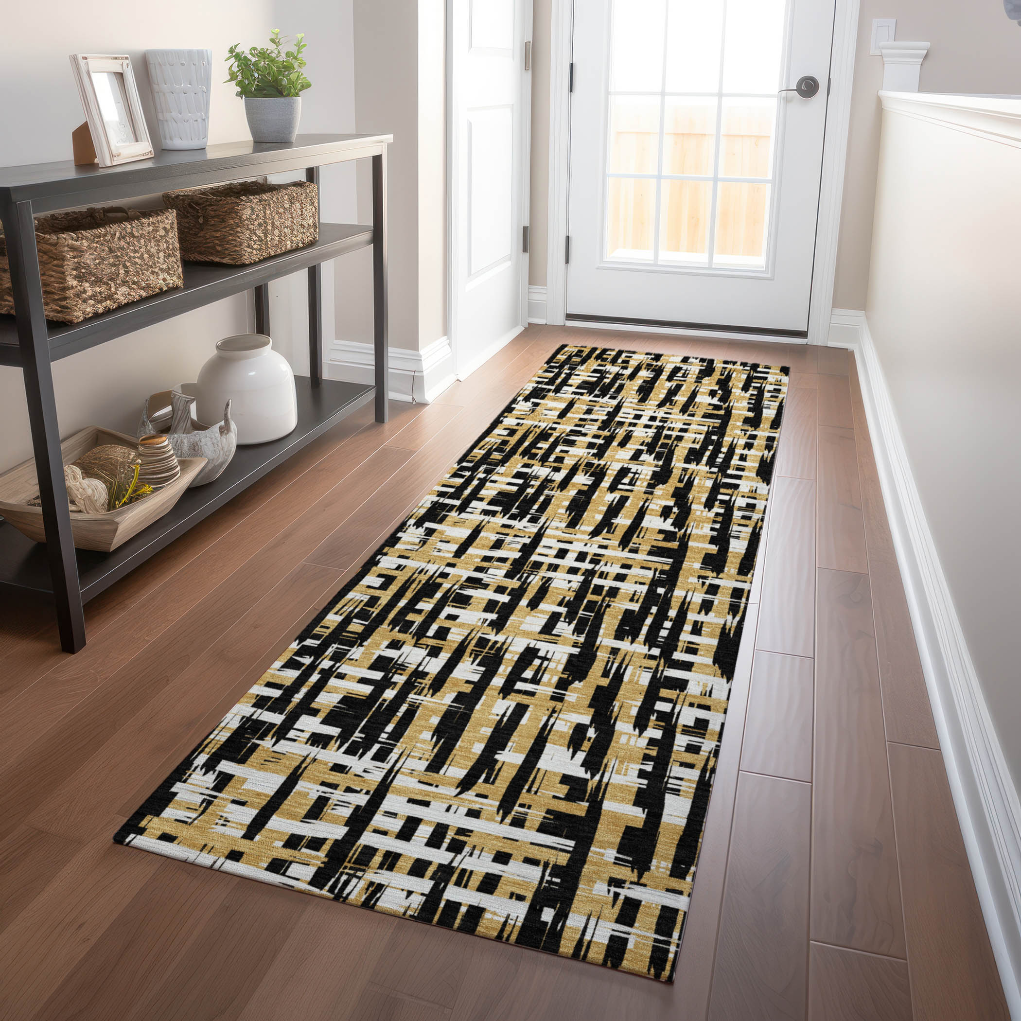 Addison Rugs ACN1060BK2X8 Chantille ACN1060BK 2 x 7 (ft) Polyester Black Rectangular Indoor/Outdoor Geometric Machine washable Runner rug