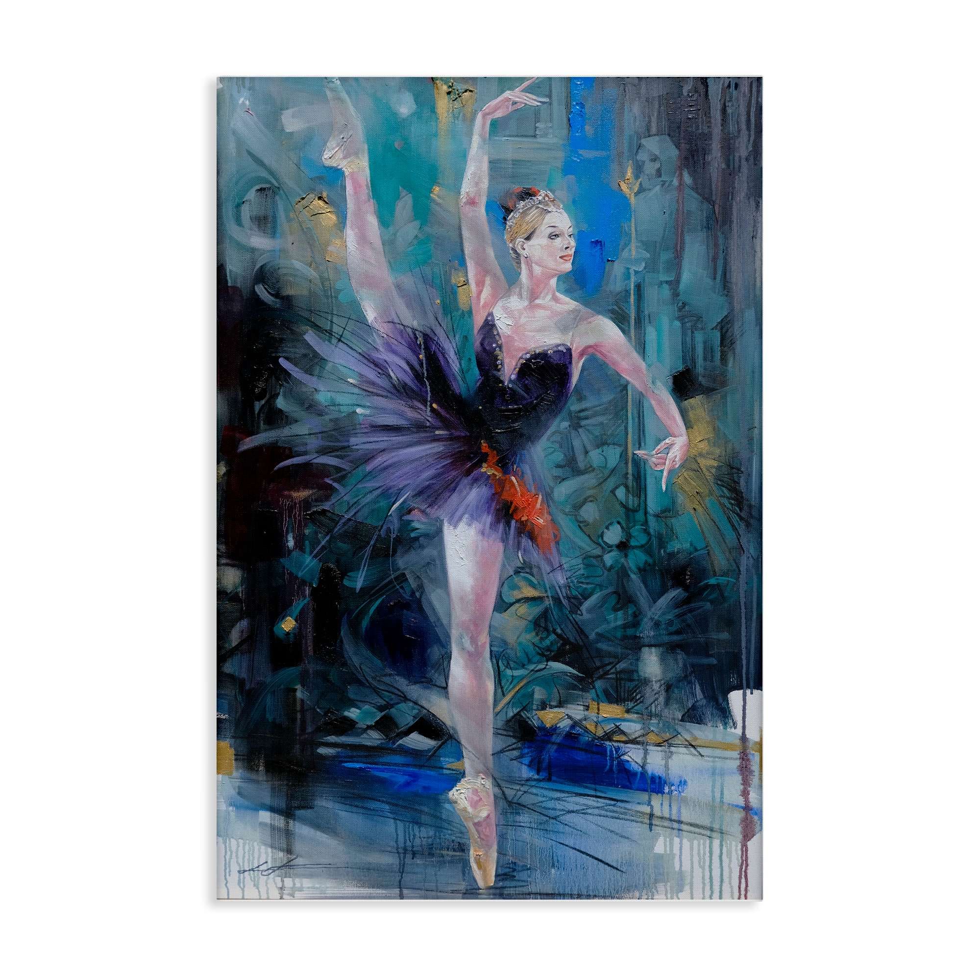 Stupell Industries BT-052-CN-16X24 Vivid Ballet Dancer on Blue Canvas Wall Art By Lucille Lee 16 x 24