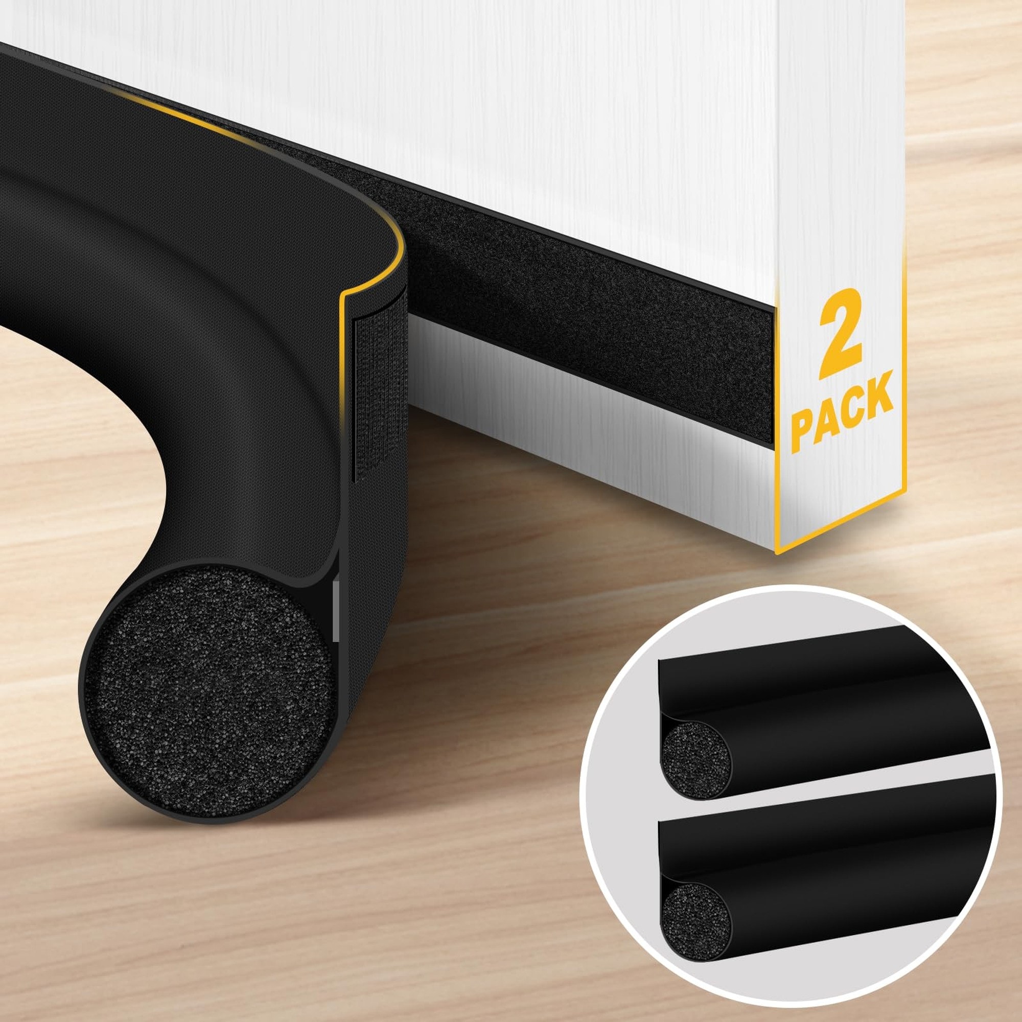 Angel Sar 2 Pcs Adjustable 36 34 32 30 in Door Draft Stopper Sweep for Bottom Front Door Blocker Weather Stripping Seal Interior Exterior Black