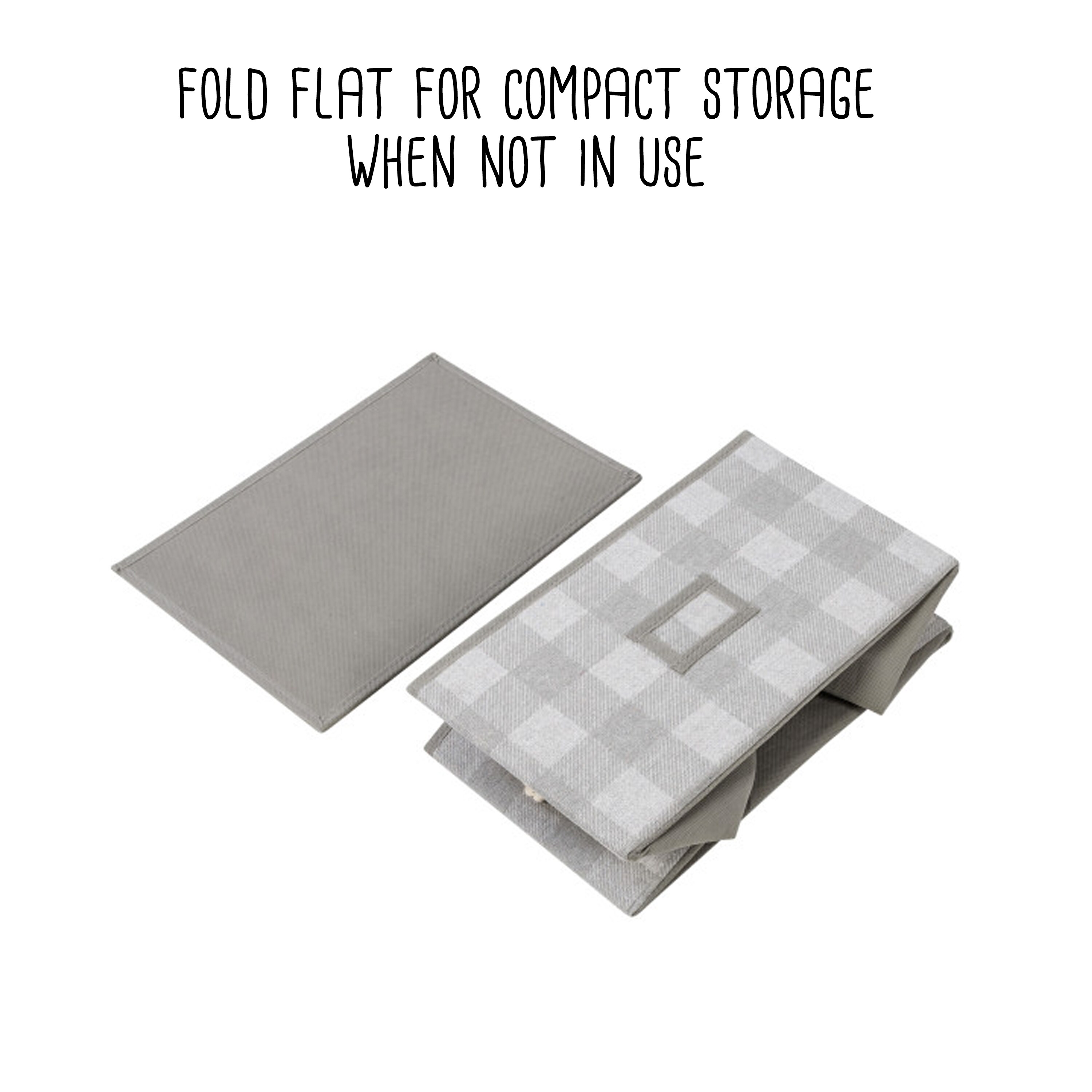Gray Plaid Large Fabric Storage Bins with Rope Handles, Set of 3