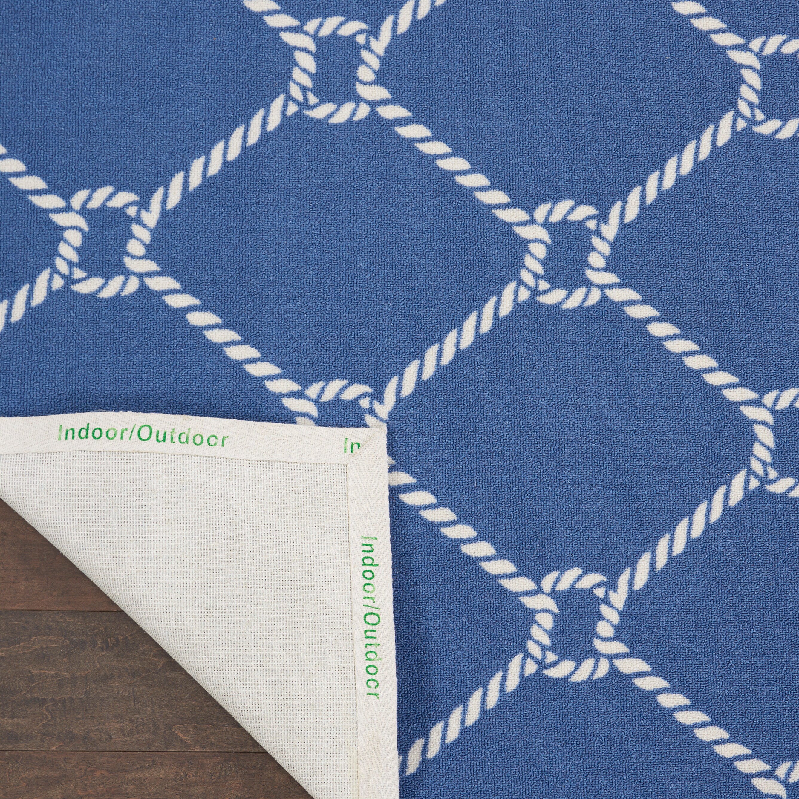 Nautical Blue and White Reversible Synthetic Area Rug