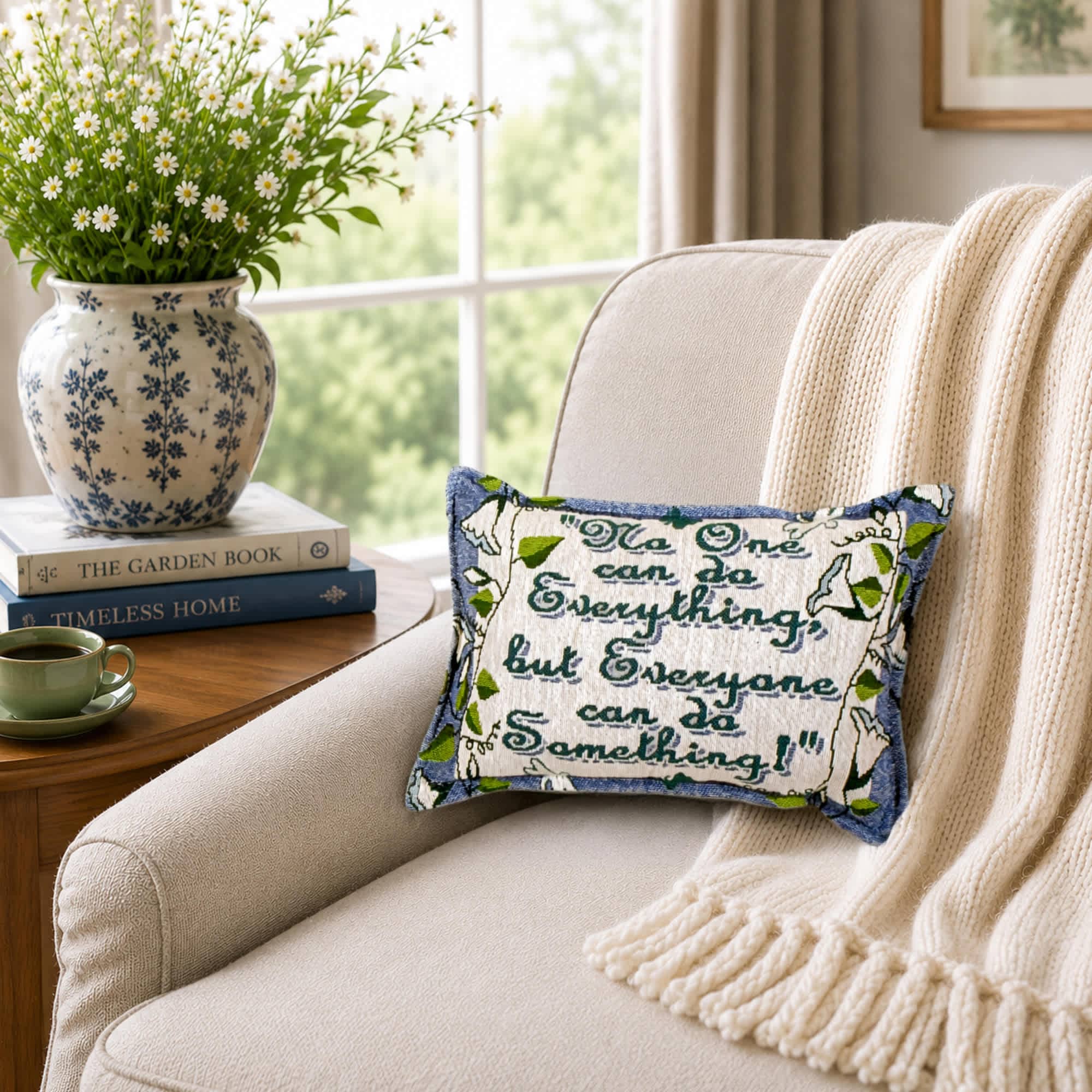 Simply Home 12 inch Blue and Green No One Can do Everything Quotes Rectangular Throw Pillow